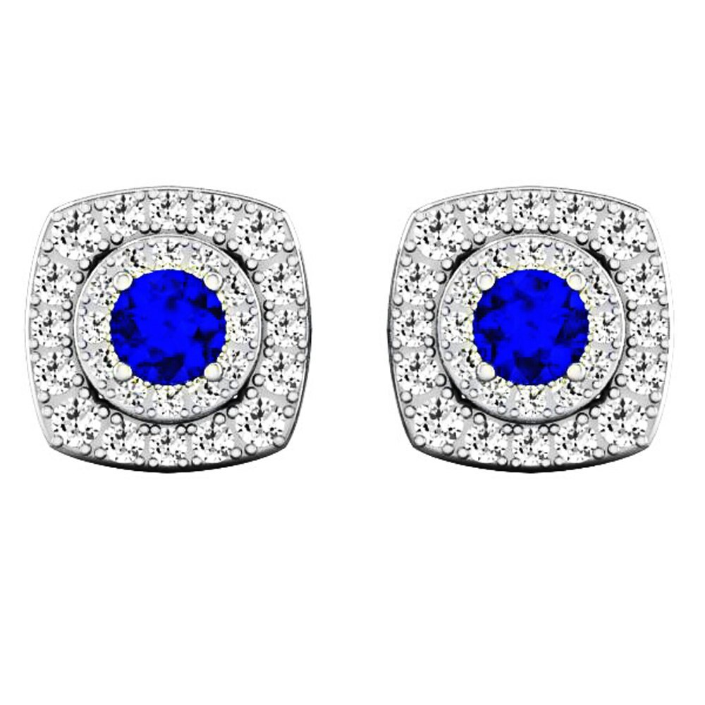 Dazzlingrock Collection 10K White Gold Round Cut Blue Sapphire & White Diamond Halo Stud Earrings for Women - Perfect for Weddings, Anniversaries, and Special Occasions
