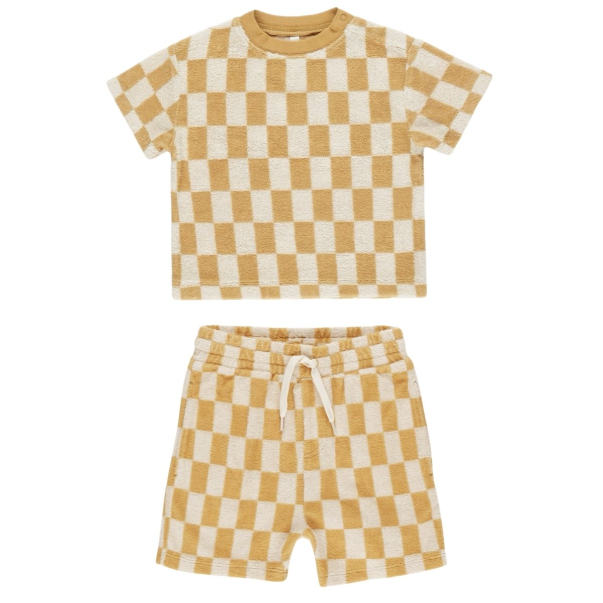 Marigold Check T-Shirt and Shorts Set for Women - Casual Summer Outfit for Beach, Travel & Lounge