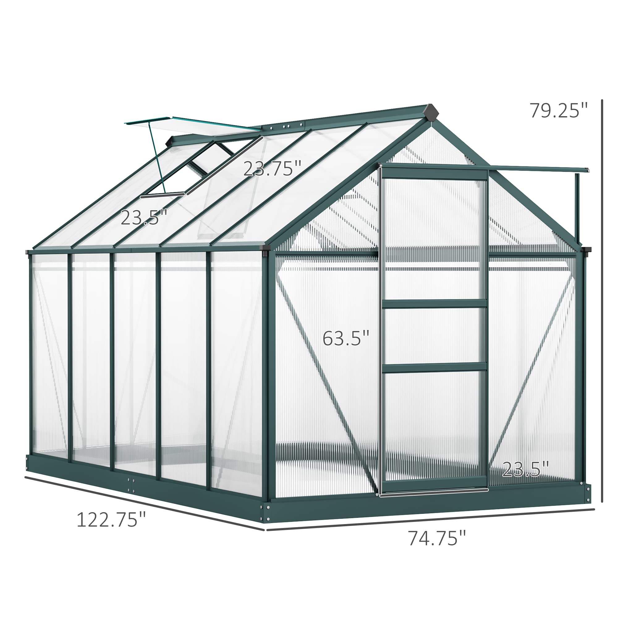 Outsunny 6' x 10' Polycarbonate Greenhouse for Outdoors - Aluminum Walk-in Garden Greenhouse with Rain Gutter & Roof Vent - Perfect for Patio, Backyard, Gardening & Plant Growing (Dark Green)