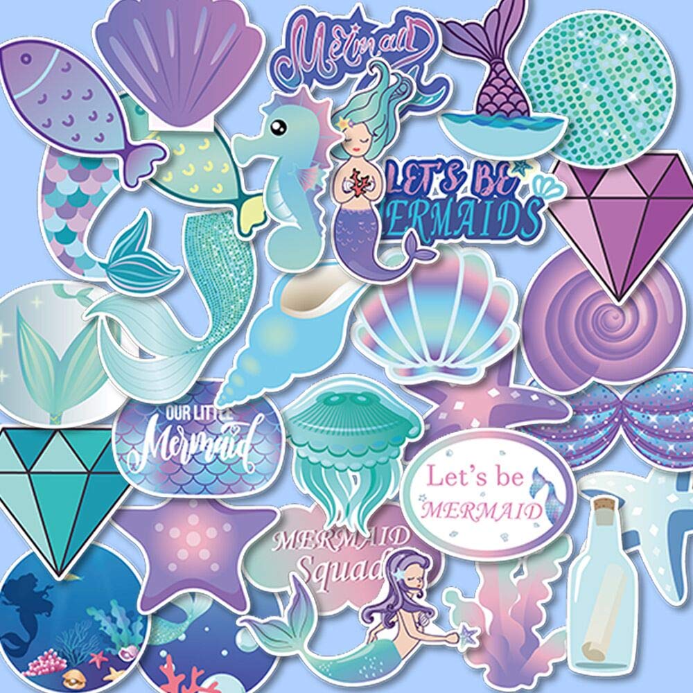 Mermaid Luggage Stickers (60pcs) - Waterproof PVC Decals for Laptop, Skateboard, Notebook, Car, Motorcycle & Bicycle - Fun Mermaid Themed Stickers for Kids & Adults - Perfect for Travel, School & Personalizing Your Gear