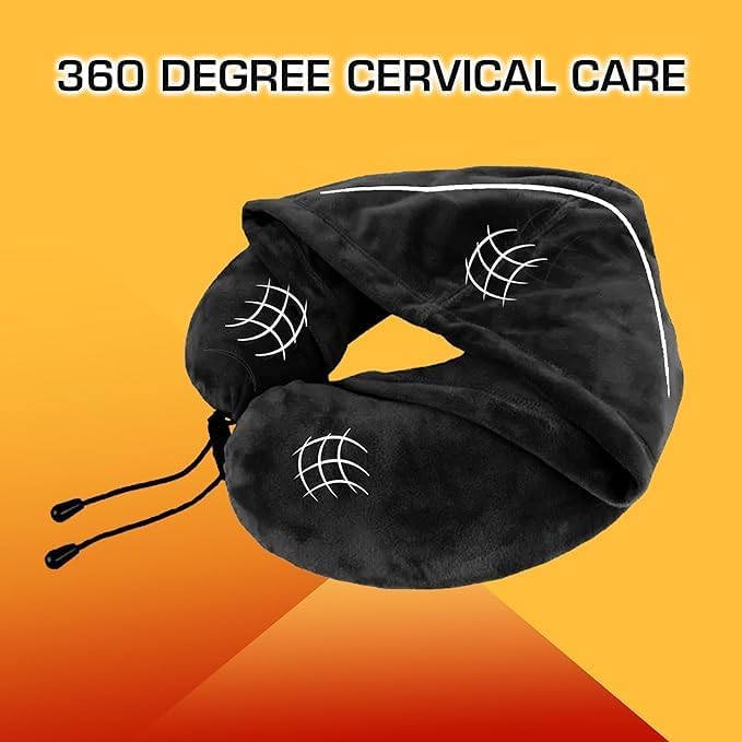 LOTA Travel Neck Pillow with Hood & Air Cushion - Comfortable Airplane Pillow for Neck Support & Pain Relief - Perfect for Long Flights, Train Rides, Road Trips and Office Naps
