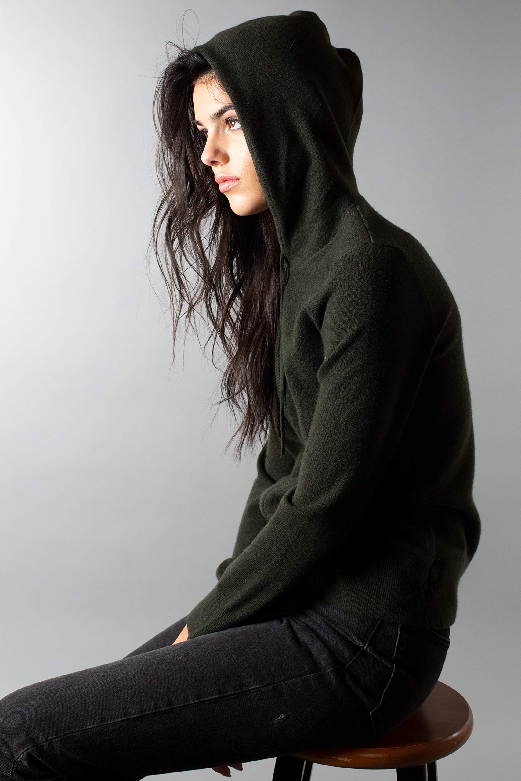JENNIE LIU Women's 100% Pure Cashmere Long Sleeve Zip Hoodie Cardigan Sweater - Soft Warm Winter Pullover for Casual Outings & Lounge Wear