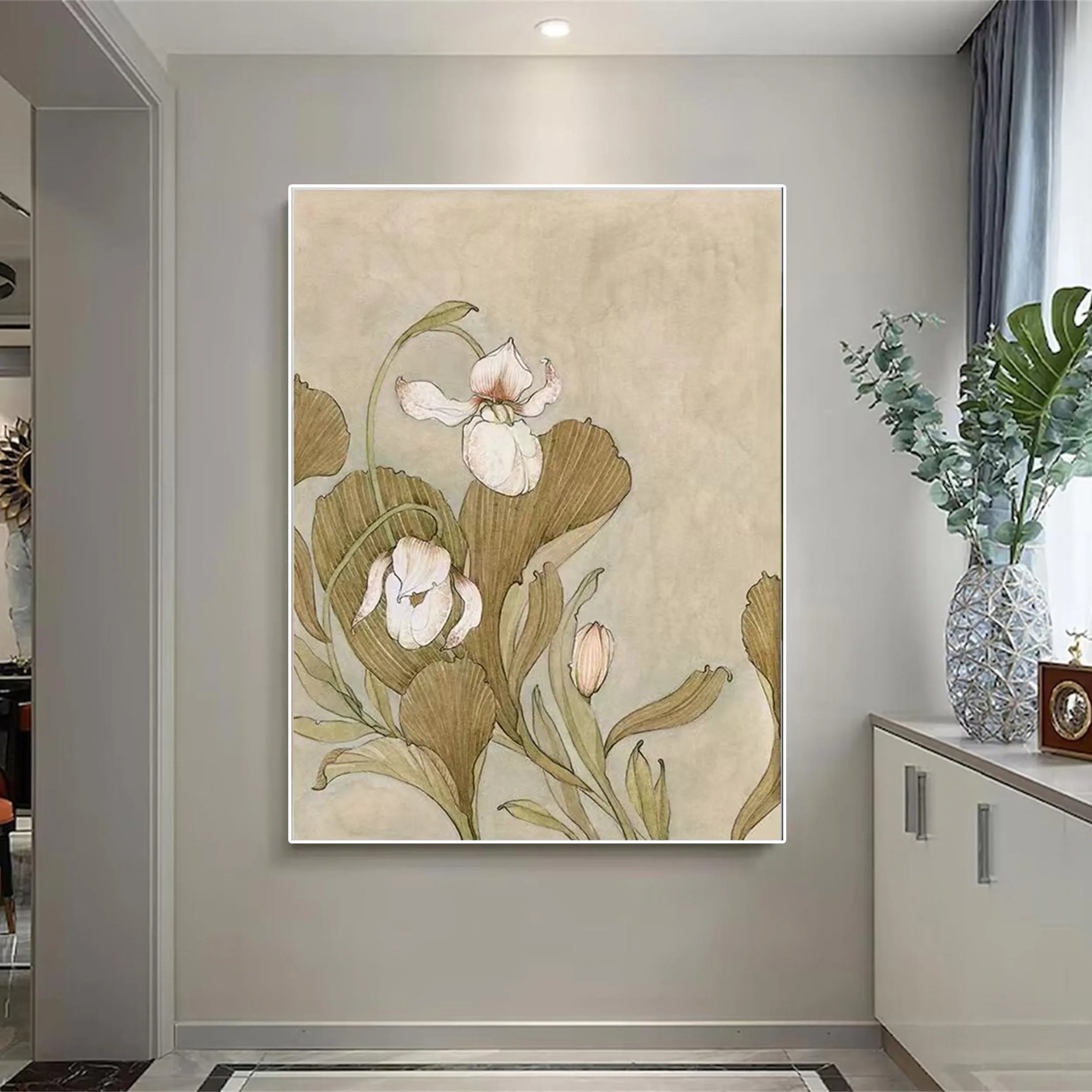 Beautiful Flower and Tree Painting #FT069 - Handmade Canvas Art for Home Decor, Living Room, Bedroom & Office Wall