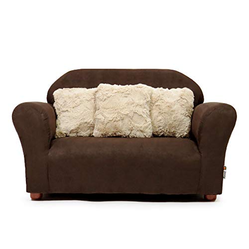 Keet Plush Kids Sofa with Accent Pillows - Soft Brown & Khaki Children's Armchair for Playroom, Nursery or Living Room - Cozy Toddler Seating for Reading & Relaxation