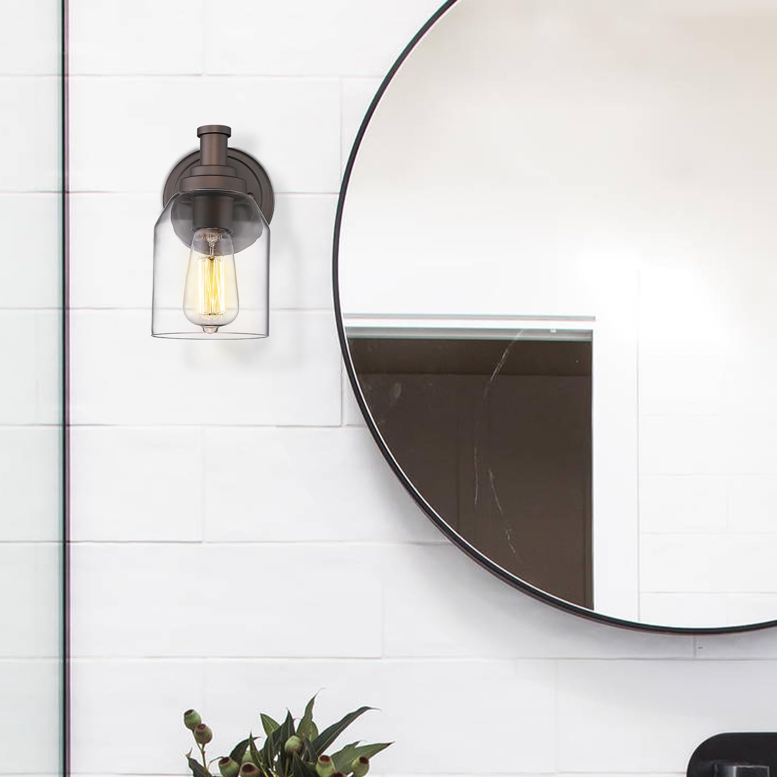 Farmhouse Vanity Sconces Wall Lighting 2 Pack - Oil Rubbed Bronze Bathroom Light Fixture with Clear Glass Shade for Bedroom, Hallway & Bathroom Decor (ZG33B-2 ORB)