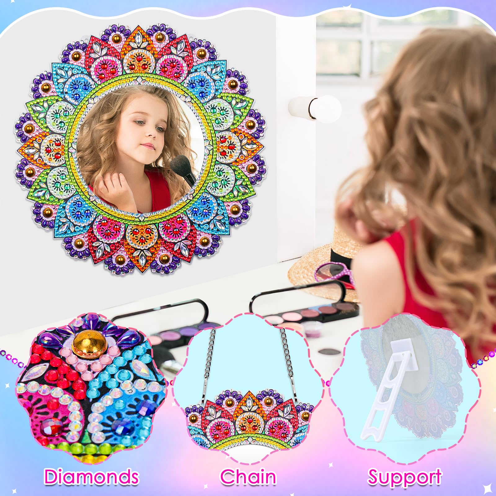 Diamond Painting Craft Kit for Girls Ages 6-12 | DIY Mirror Art Toys for Kids 5-10 Years Old | Creative Birthday Gifts & Fun Activities for Girls | Perfect for Home, School & Party Crafts