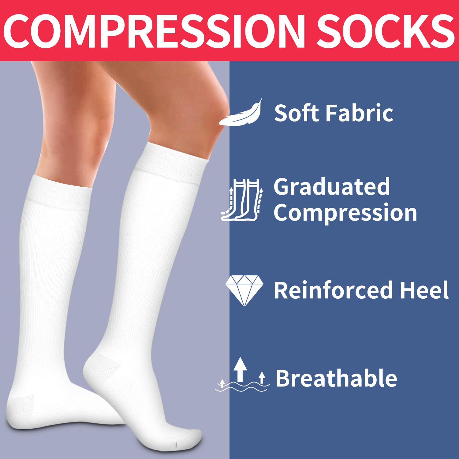 Laite Hebe 4 Pairs Compression Socks for Women & Men - Best Support for Circulation, Nurses, Running, Athletic Performance - Perfect for Workouts, Travel & Long Shifts
