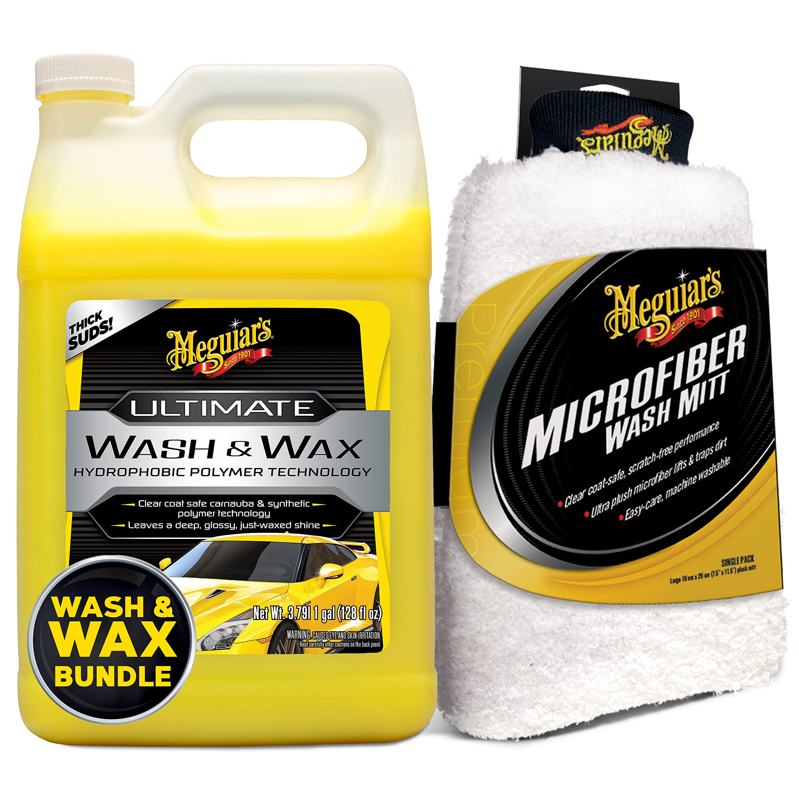 Meguiar's Ultimate Wash and Wax Car Care Bundle with Premium Microfiber Wash Mitt - Perfect for Detailing, Washing & Waxing Your Vehicle at Home