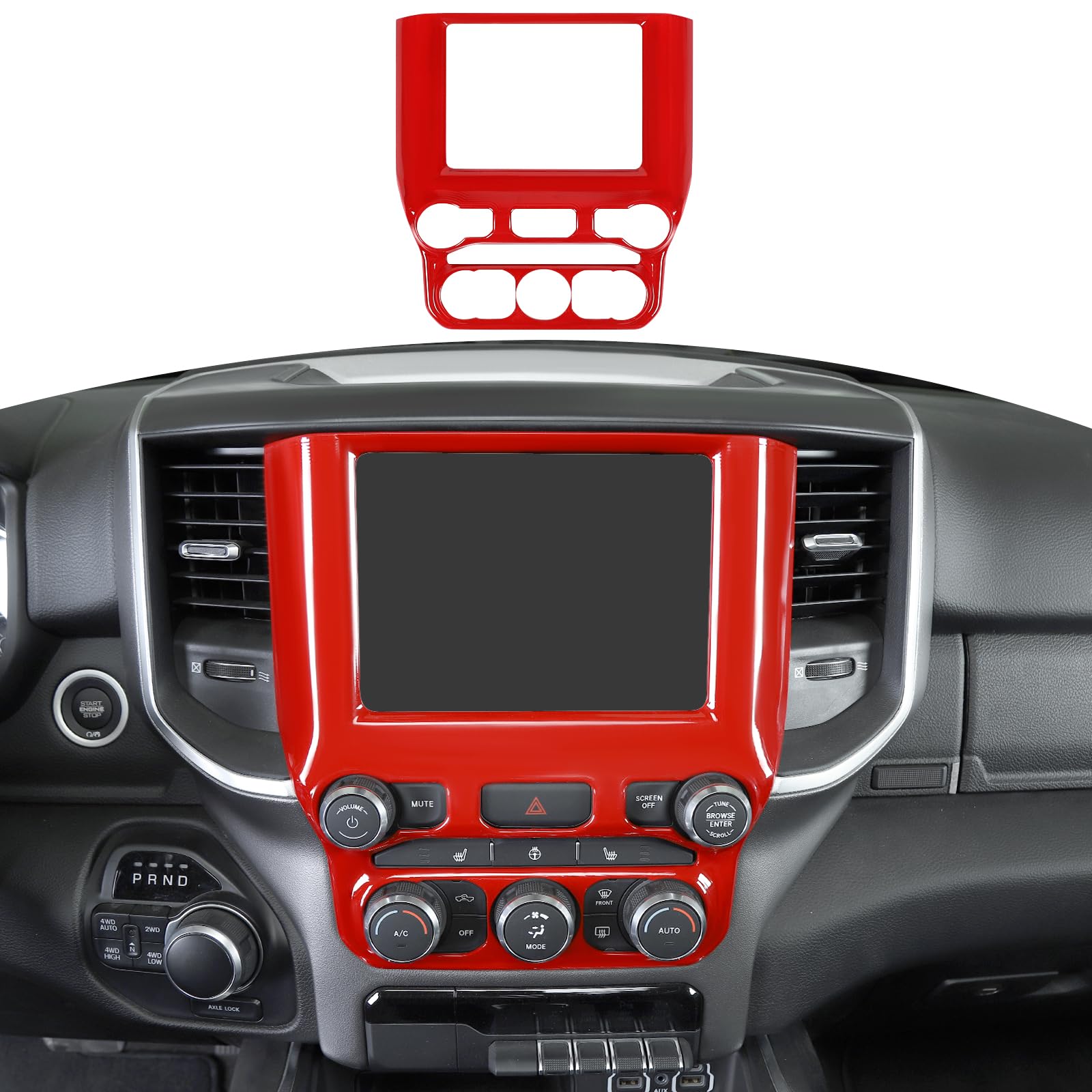 RT-TCZ Red Dash Trim AC Control Panel Cover for Dodge RAM 2018-2023 | Interior Accessories | Enhances Cabin Style & Protects Controls