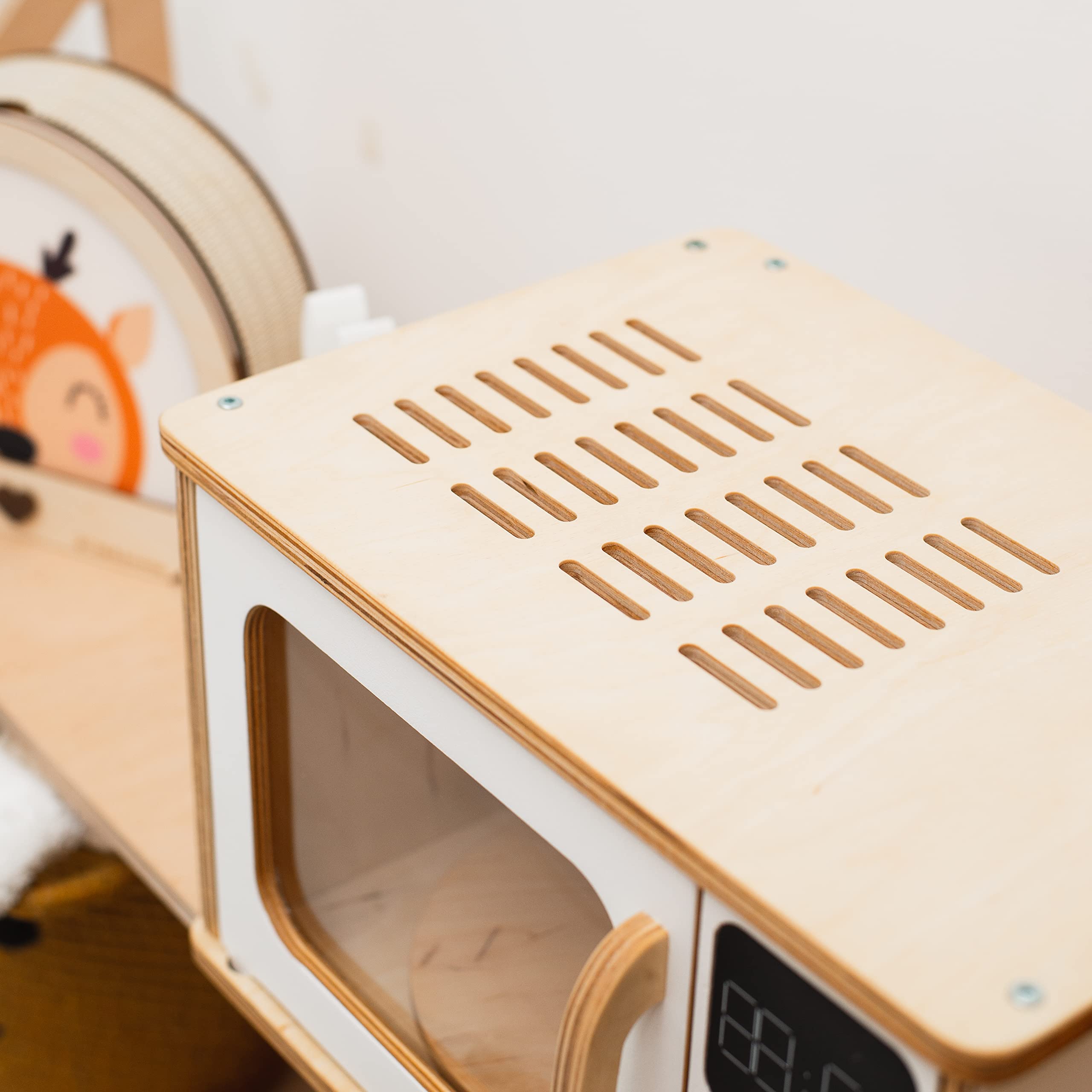 Montessori Wooden Kids Microwave Oven Toy - Natural Wood Play Kitchen for Toddlers 2-3 Years | Pretend Play, Learning Toy, Nursery Decor & Birthday Gift (Dark Walnut) - Perfect for Playrooms, Daycares & Montessori Classrooms