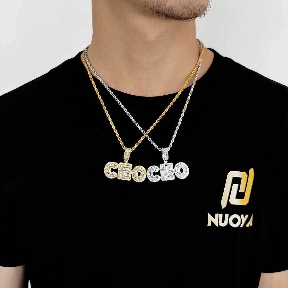 Custom Iced Out Name Necklace - Personalized Bubble Letters Pendant with 24
