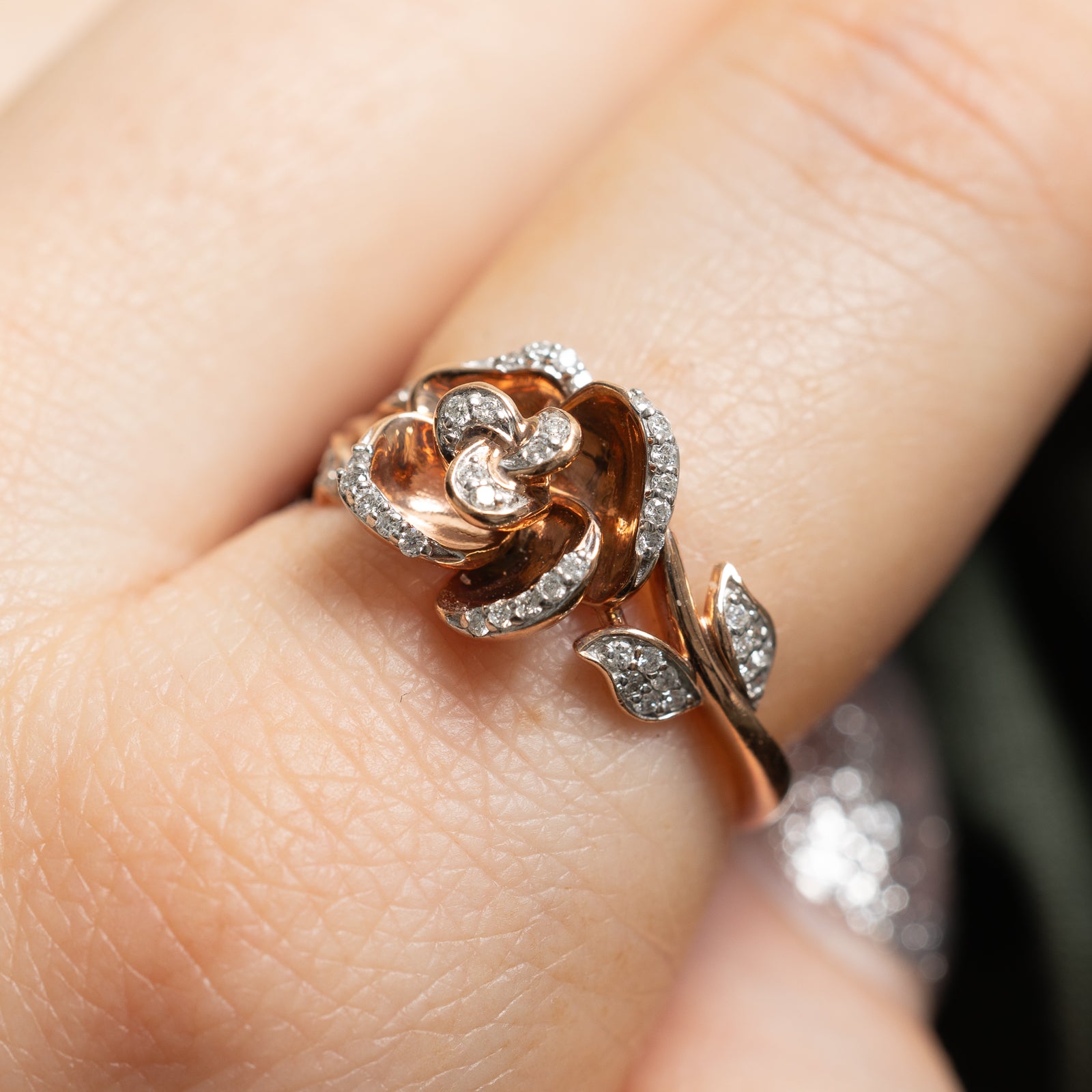 Disney Diamond Rose Ring - 0.15 Carat Total Weight (CTW) | Size 6.75 | Elegant Rose Gold Plated Jewelry for Women | Perfect Gift for Anniversary, Valentine's Day & Special Occasions