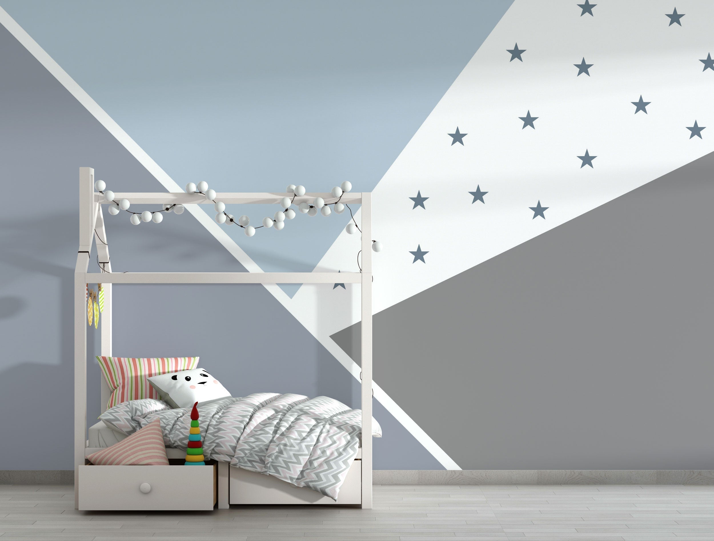 Abstract Blue Stars Kids Nursery Wallpaper Mural - Space-Themed Wall Decoration for Baby Room & Children's Bedroom