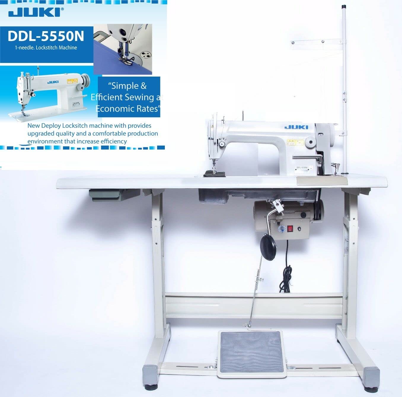 Juki DDL-5550 Industrial Lockstitch Sewing Machine with Servo Motor, Table Stand & LED Light - Heavy Duty for Leather, Canvas, Upholstery - Easy Assembly Required - Perfect for Tailoring, Manufacturing & DIY Projects