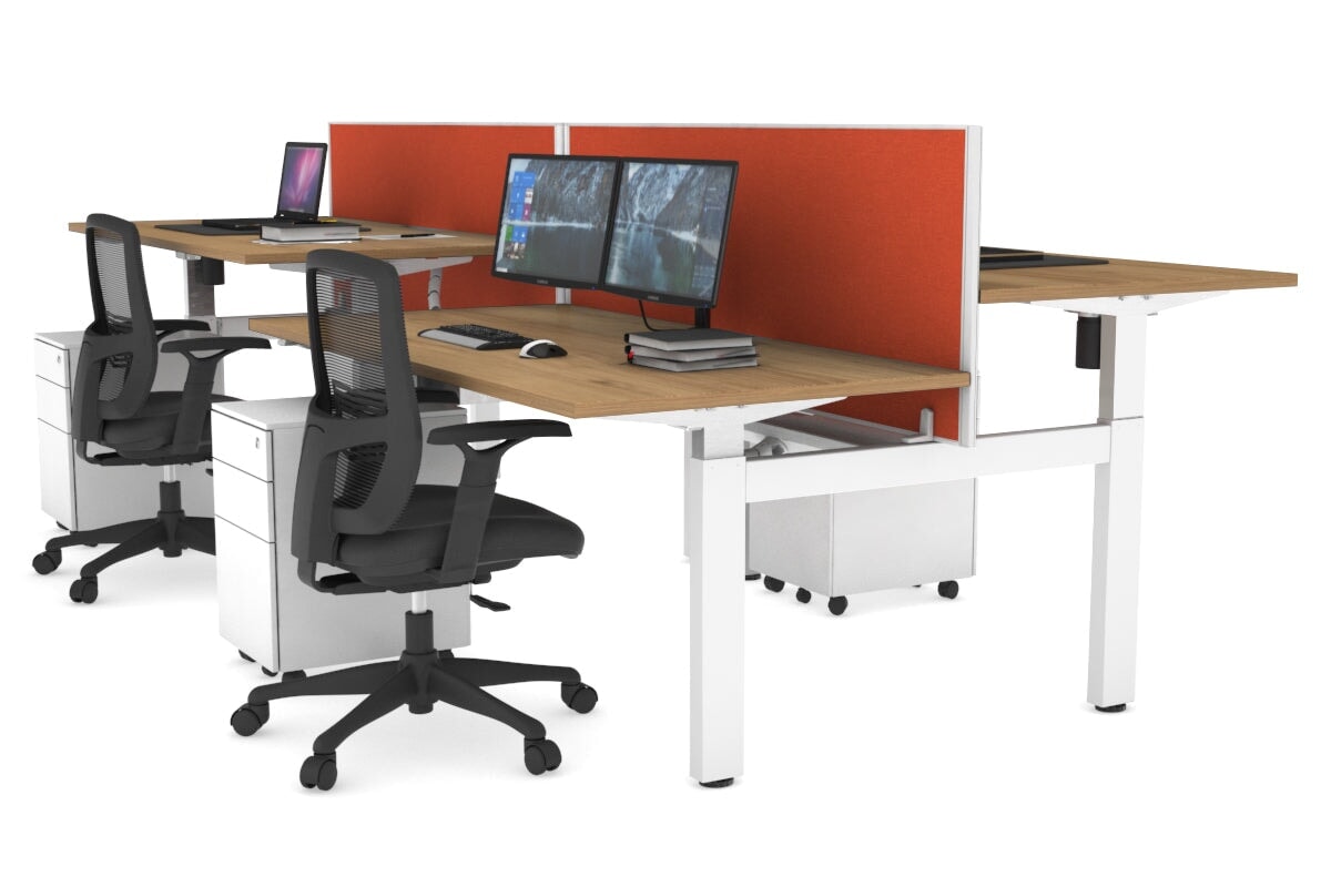 Adjustable 4-Person H Bench Workstation - White Frame (1400L x 800W) | Ergonomic Office Desk for Team Collaboration & Workspace Efficiency
