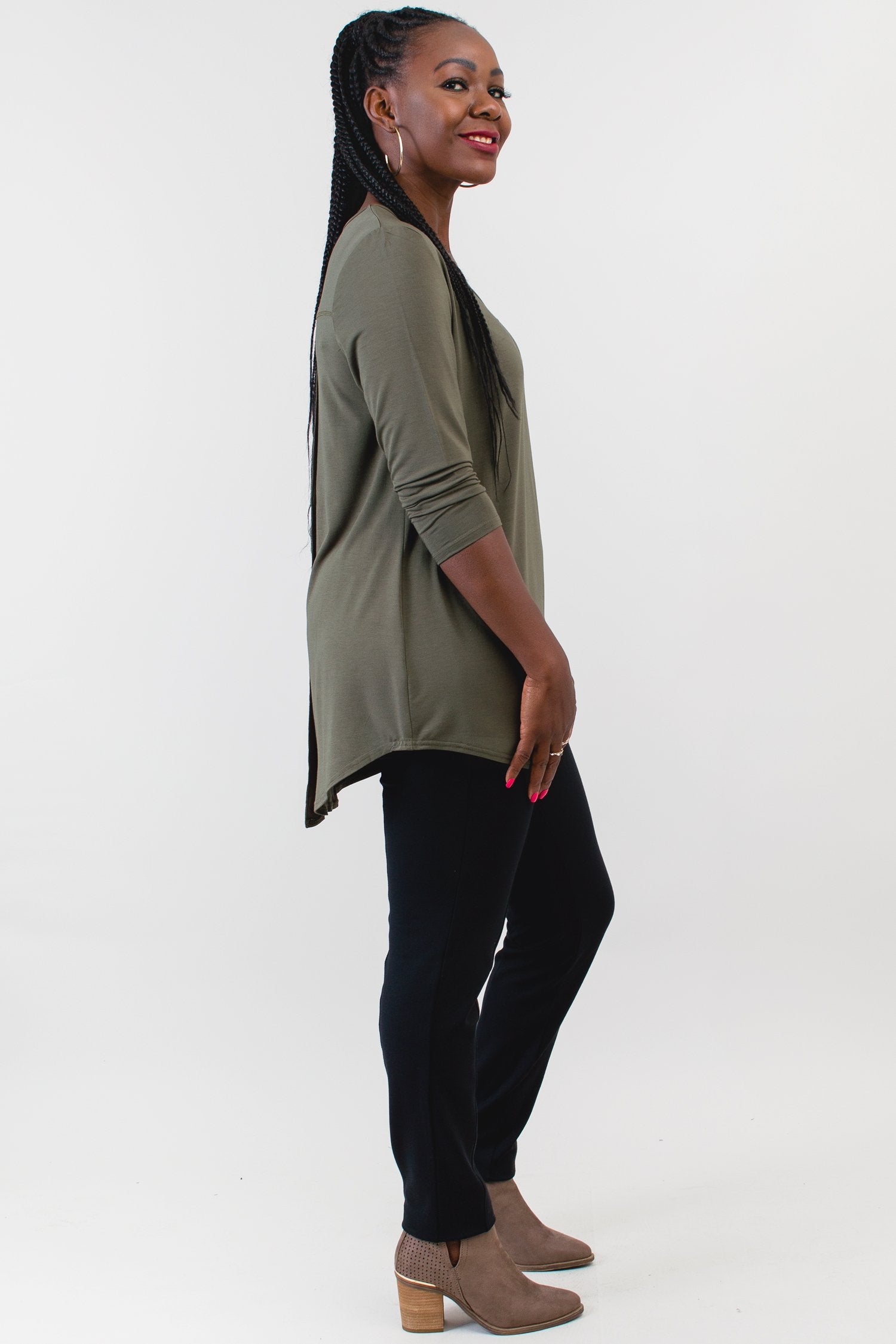 Franny Top Women's Khaki Bamboo Blouse - Eco-Friendly & Breathable for Summer Outfits, Casual Wear & Office Attire