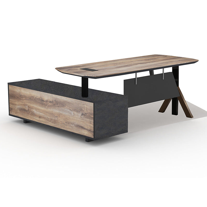 EASTON Electric Height Adjustable Standing Desk with Right Return - 2.2M Warm Oak & Black - Perfect for Home Office & Workspace Ergonomics