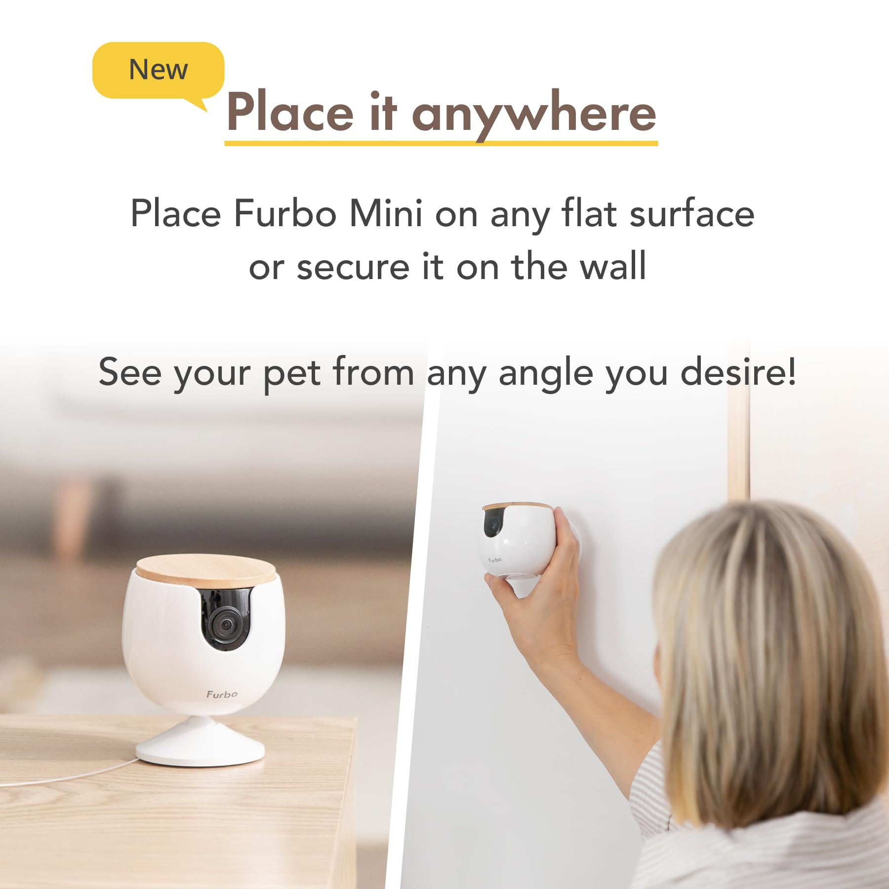 Furbo Mini Pet Camera - Smart Home Security Camera for Dogs & Cats with Barking Alerts, 2-Way Audio, Night Vision & Phone App (No Subscription) - Perfect for Monitoring Pets at Home or Office