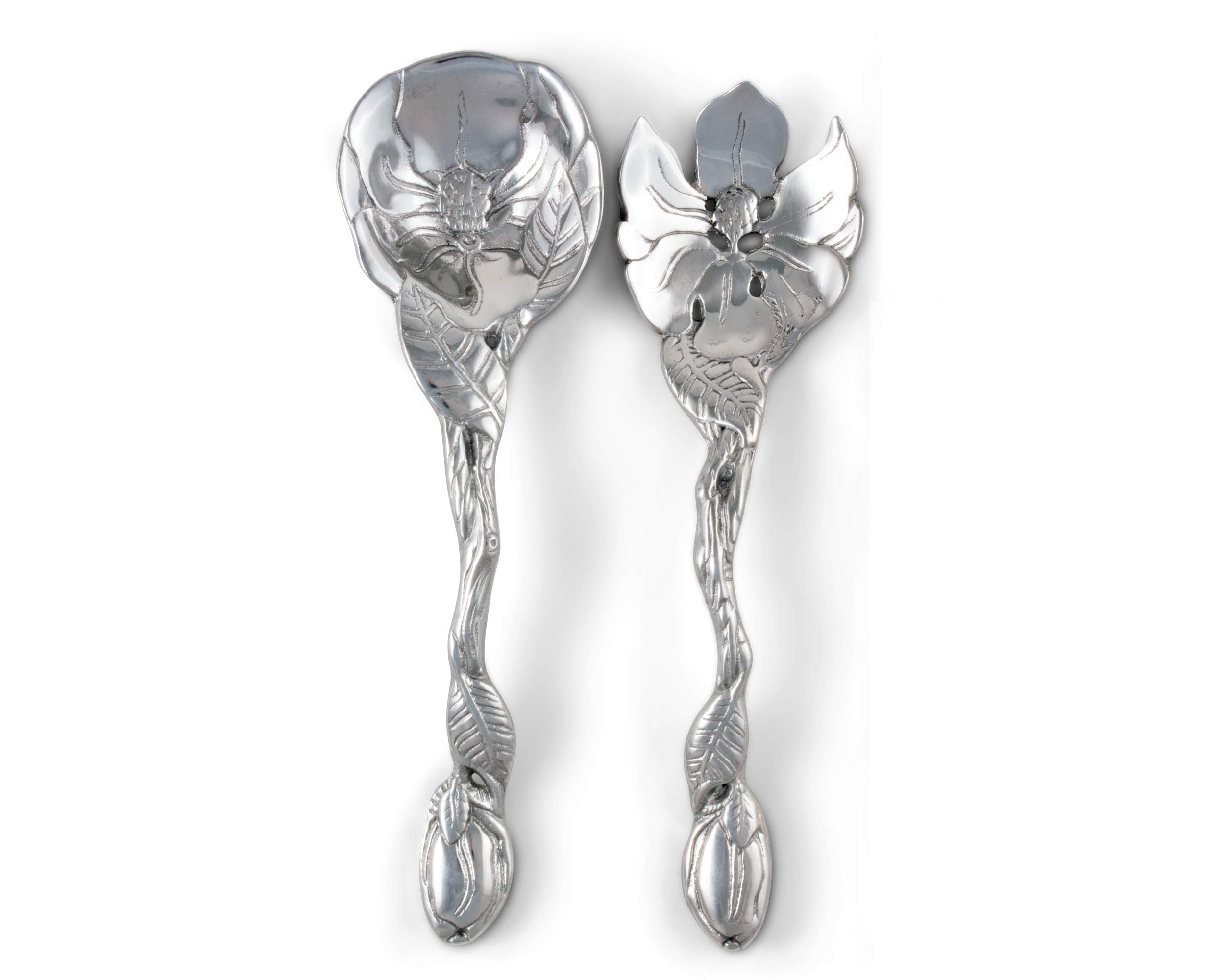Arthur Court Metal Aluminum Long Magnolia Flower Salad Serving Set - 11