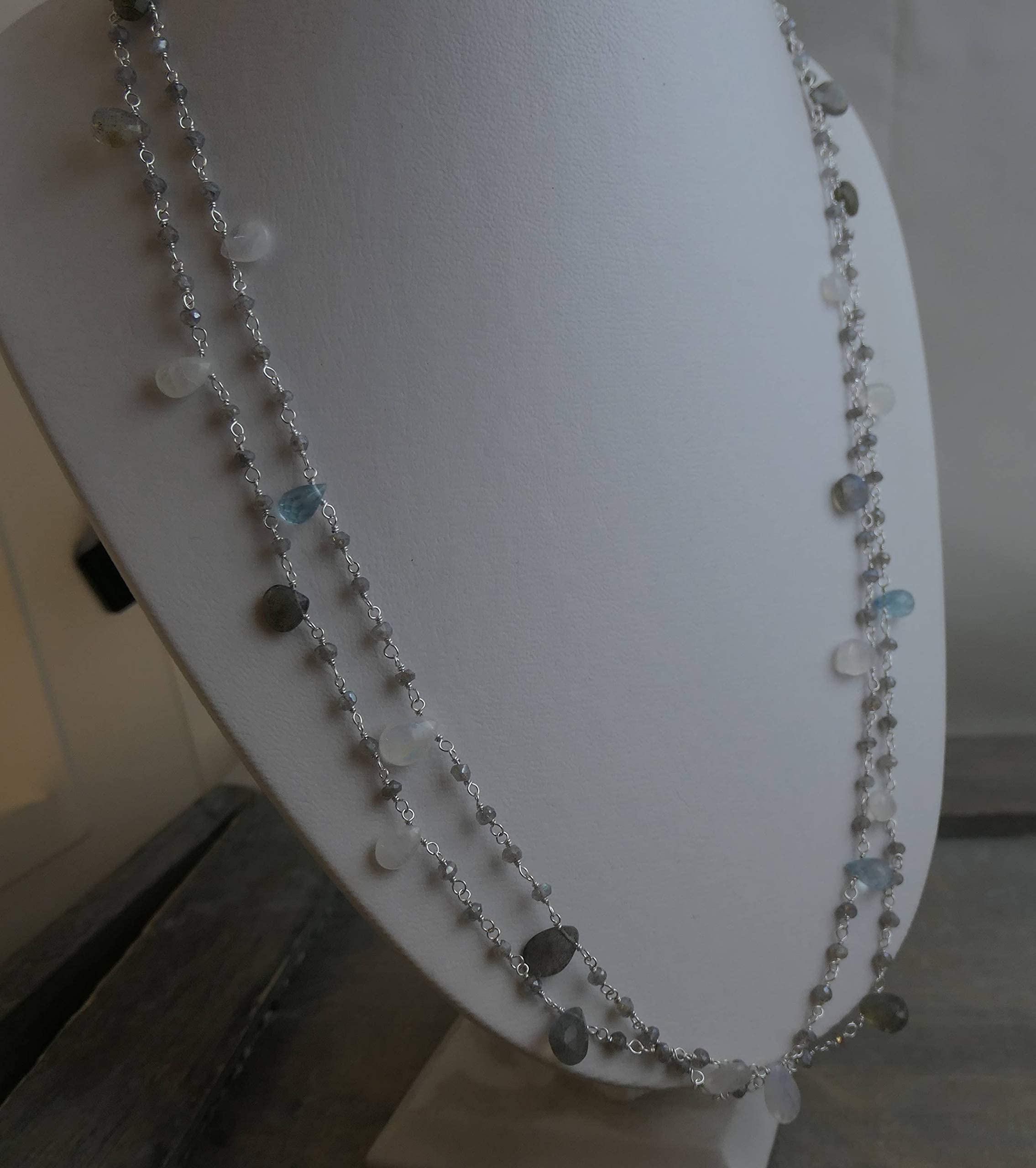 Moonstone Labradorite Blue Topaz Sterling Silver Necklace 18