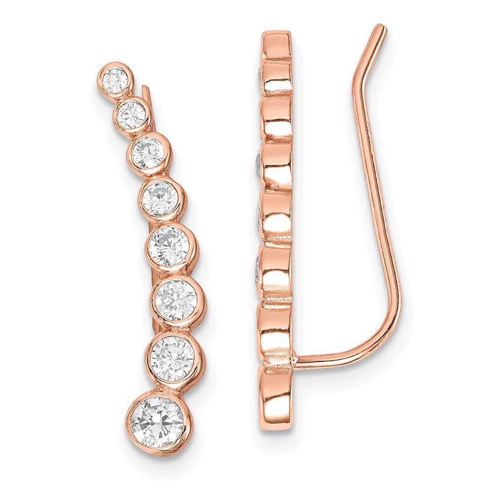 Elegant Sterling Silver Rose-Tone CZ Ear Climber Earrings for Women - Perfect for Weddings, Parties & Special Occasions