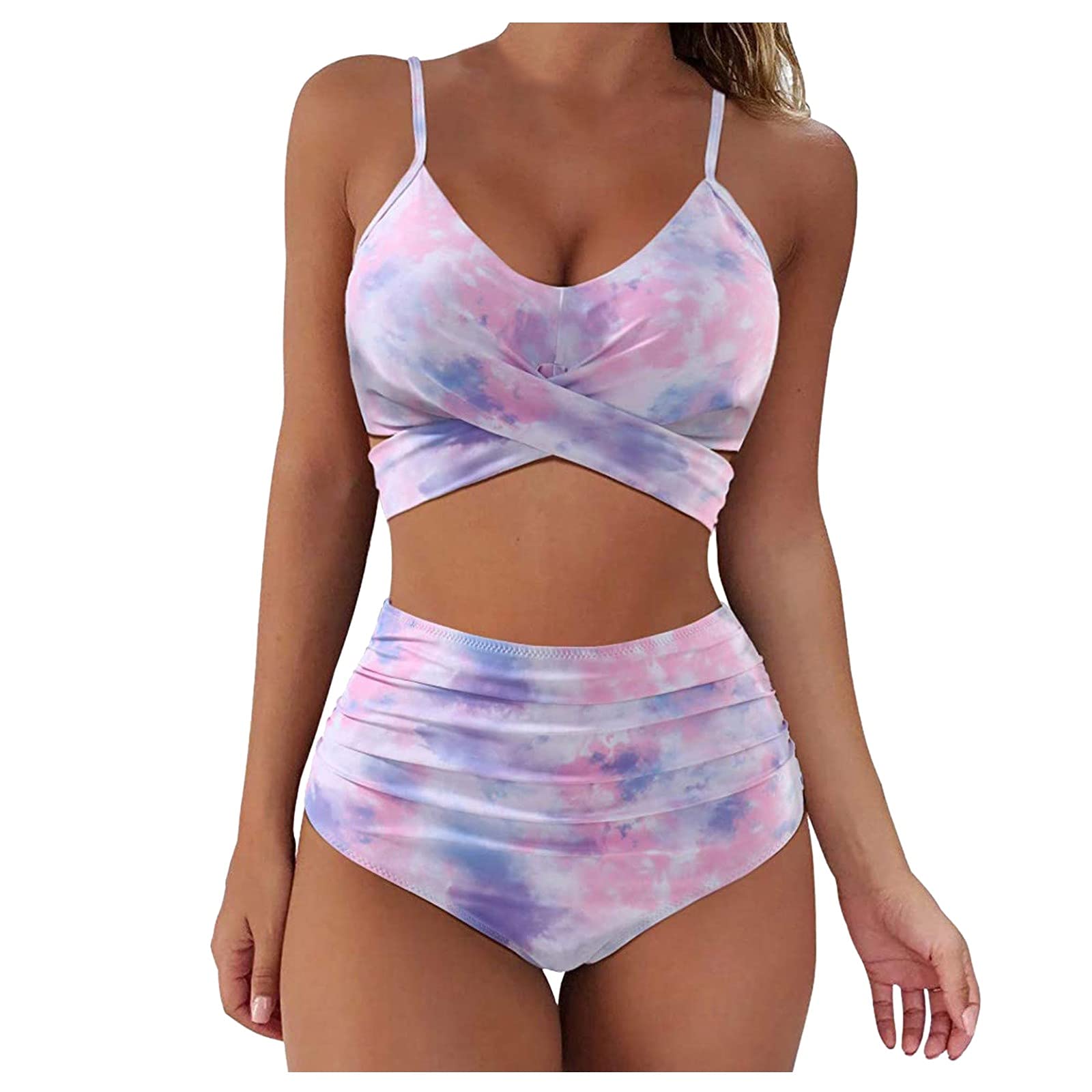 Women's High Waisted Bikini Set - Halter Tummy Control Two Piece Swimsuits with Lace Up & Drawstring | Beachwear, Pool Party, Summer Vacation Swimwear