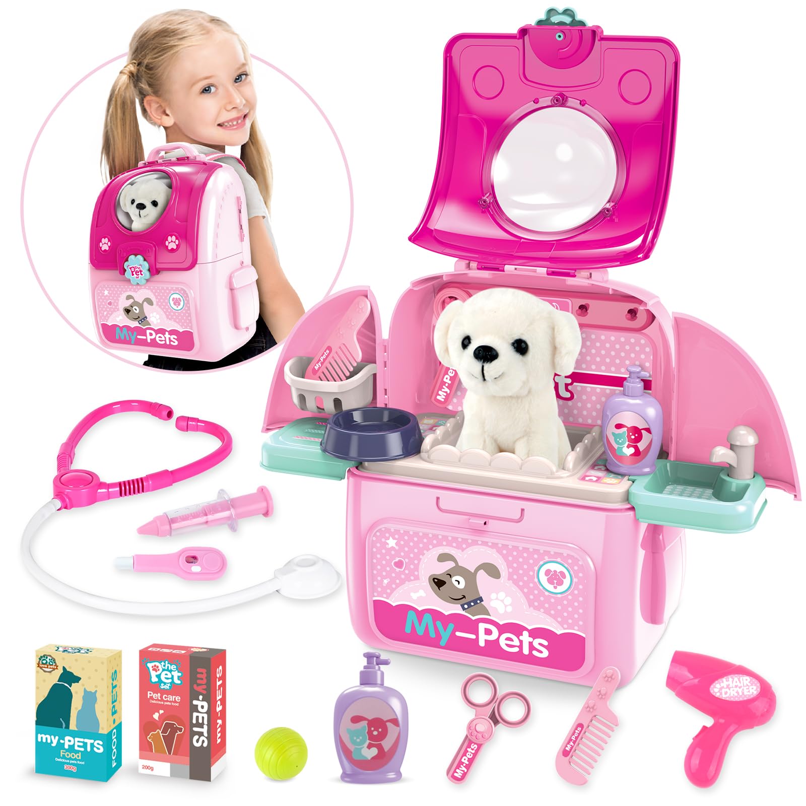 **Pet Care Pretend Doctor Play Set for Toddlers & Kids Ages 2-6 - Interactive Doctor Kit with Plush Puppy Toy & Storage Backpack - Perfect for Role-Playing, Birthday Gifts & Educational Fun**