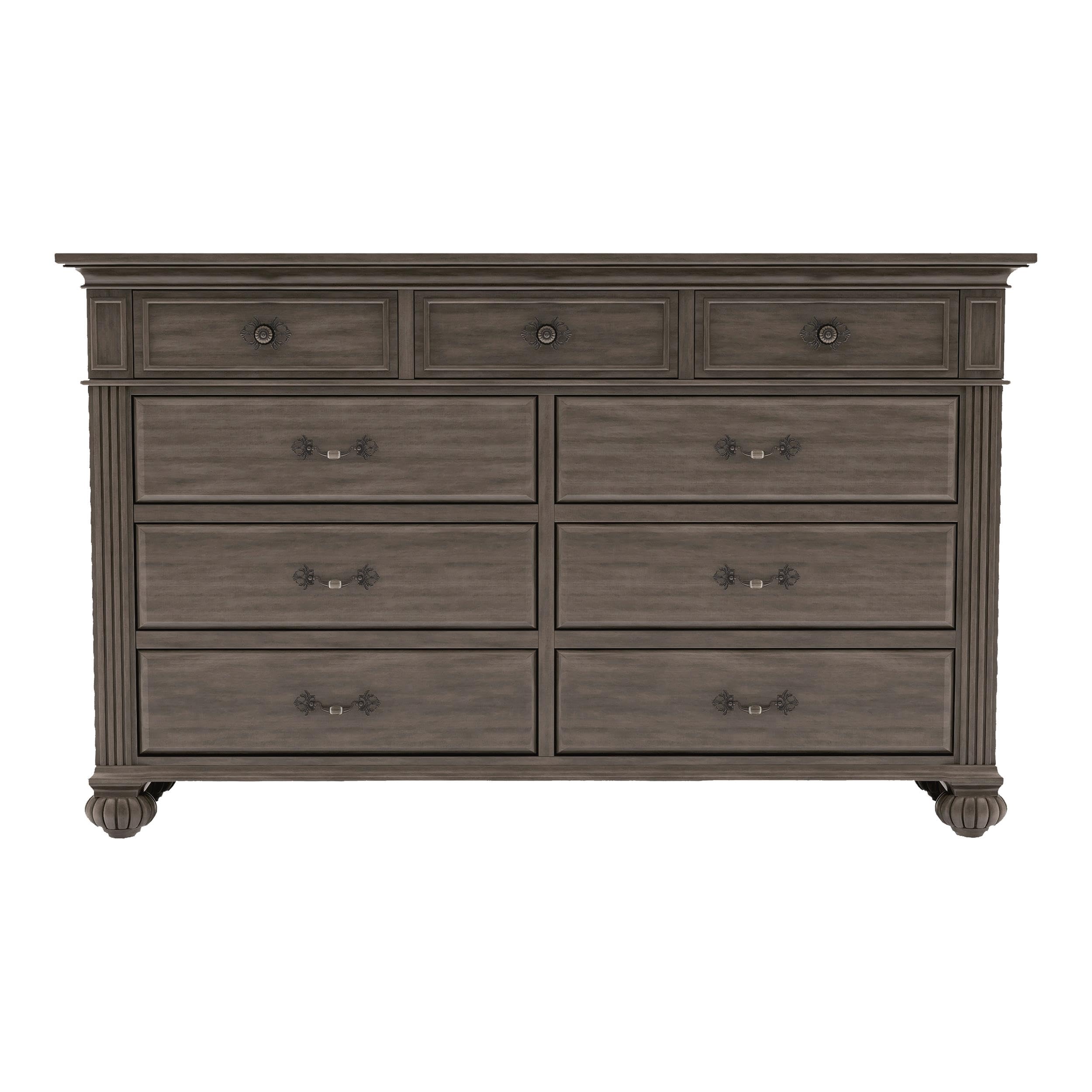 Furniture of America Damos Solid Wood 9-Drawer Dresser in Gray - Stylish Bedroom Storage for Clothes, Linens & Accessories - Perfect for Master Bedroom, Guest Room or Nursery Organization