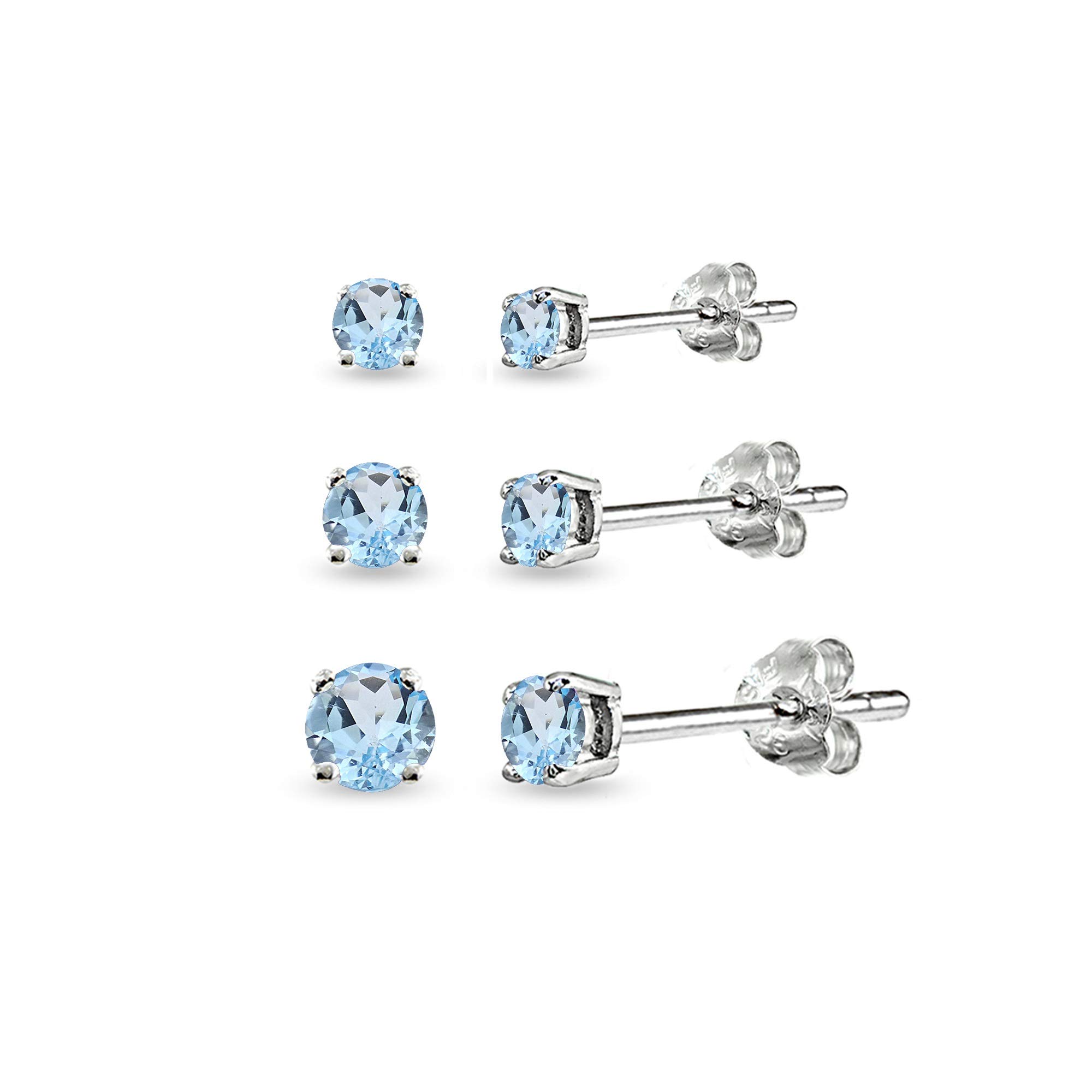 Genuine & Synthetic Gemstone Sterling Silver Stud Earrings for Women, Men, Girls & Teens - 3mm, 4mm, 5mm Round Piercing Jewelry Set - Perfect for Everyday Wear, Gifts & Multiple Ear Piercings