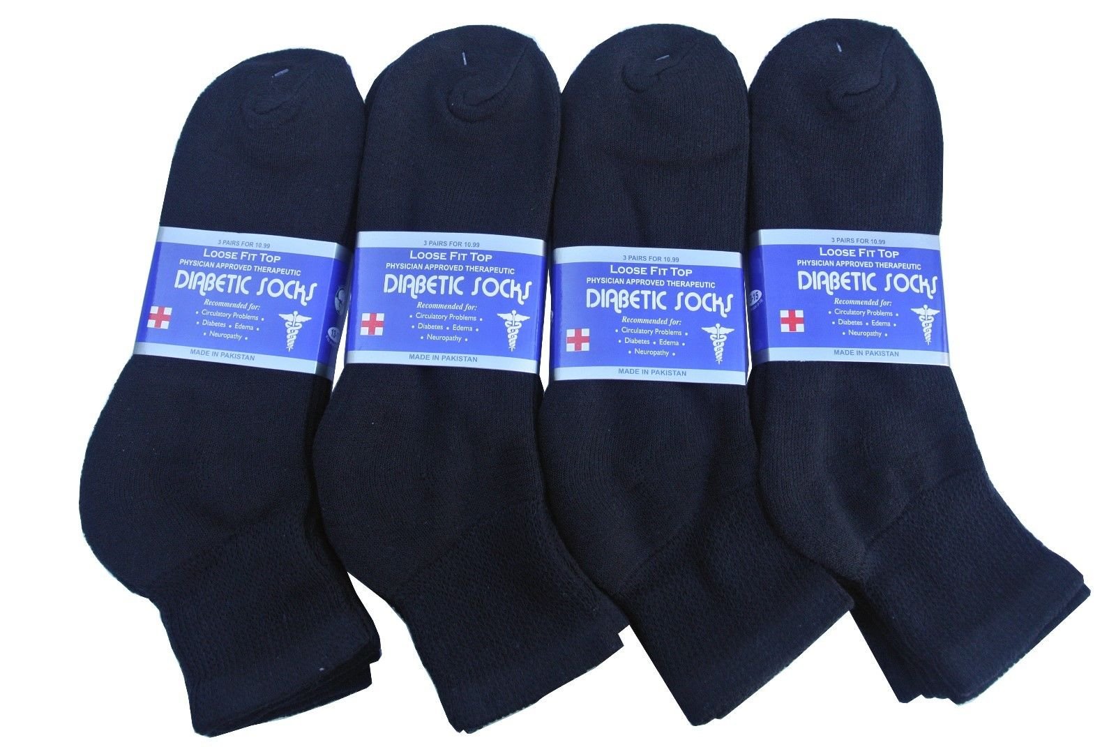 J&J Diabetic Socks for Men - 3, 6, or 12 Pairs Cotton Ankle Socks for Circulation & Foot Health - All Sizes - Ideal for Diabetes Care & Daily Comfort