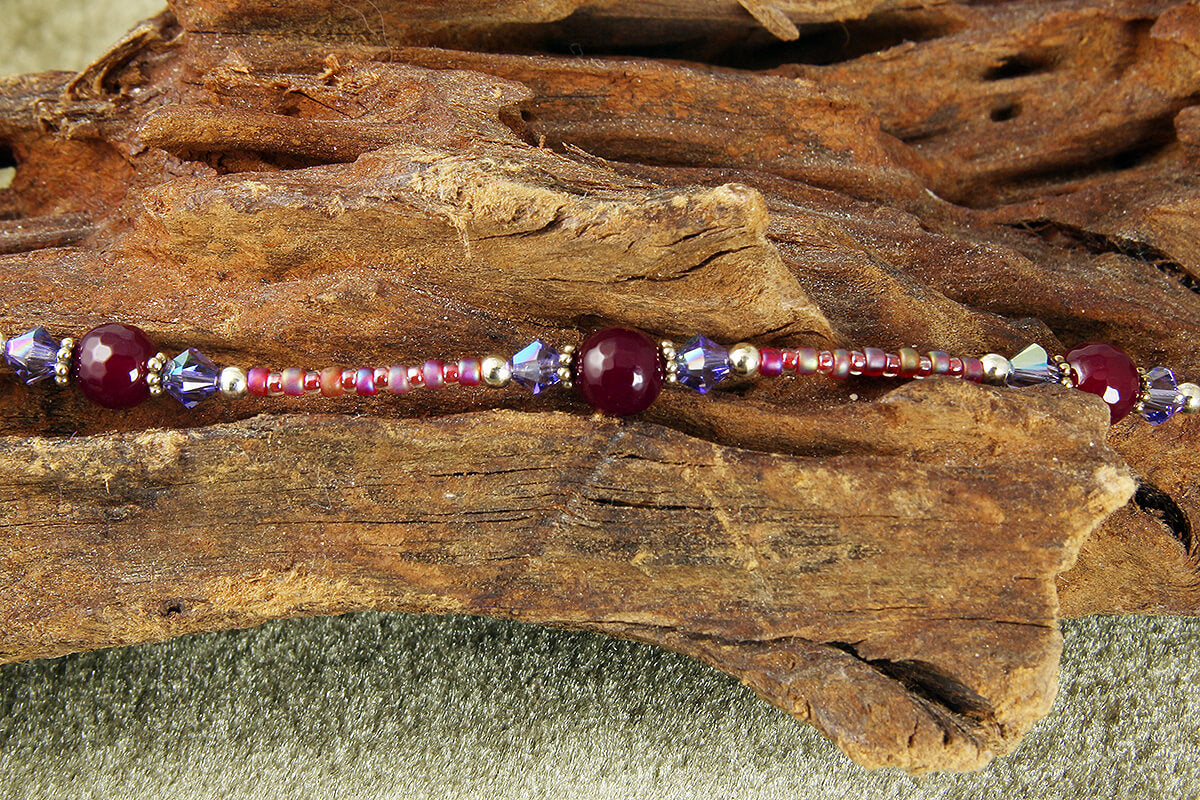 Purple Fire Agate Beaded Anklet Bracelet for Women - Natural Gemstone Ankle Jewelry for Boho Style, Yoga, Beach & Summer Outfits
