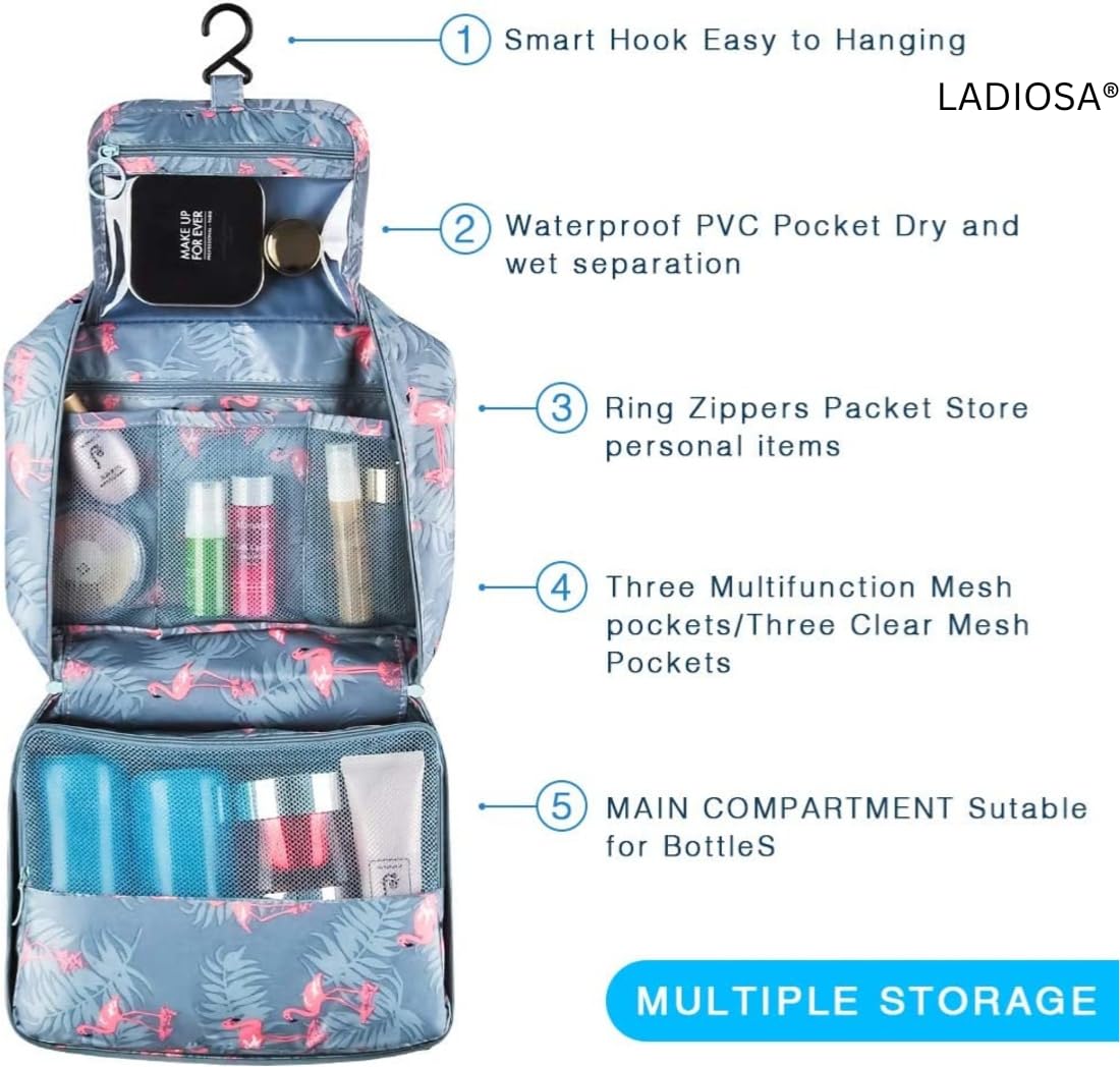 Ladiosa Women's Travel Toiletry Bag - Blue for Essentials & Accessories