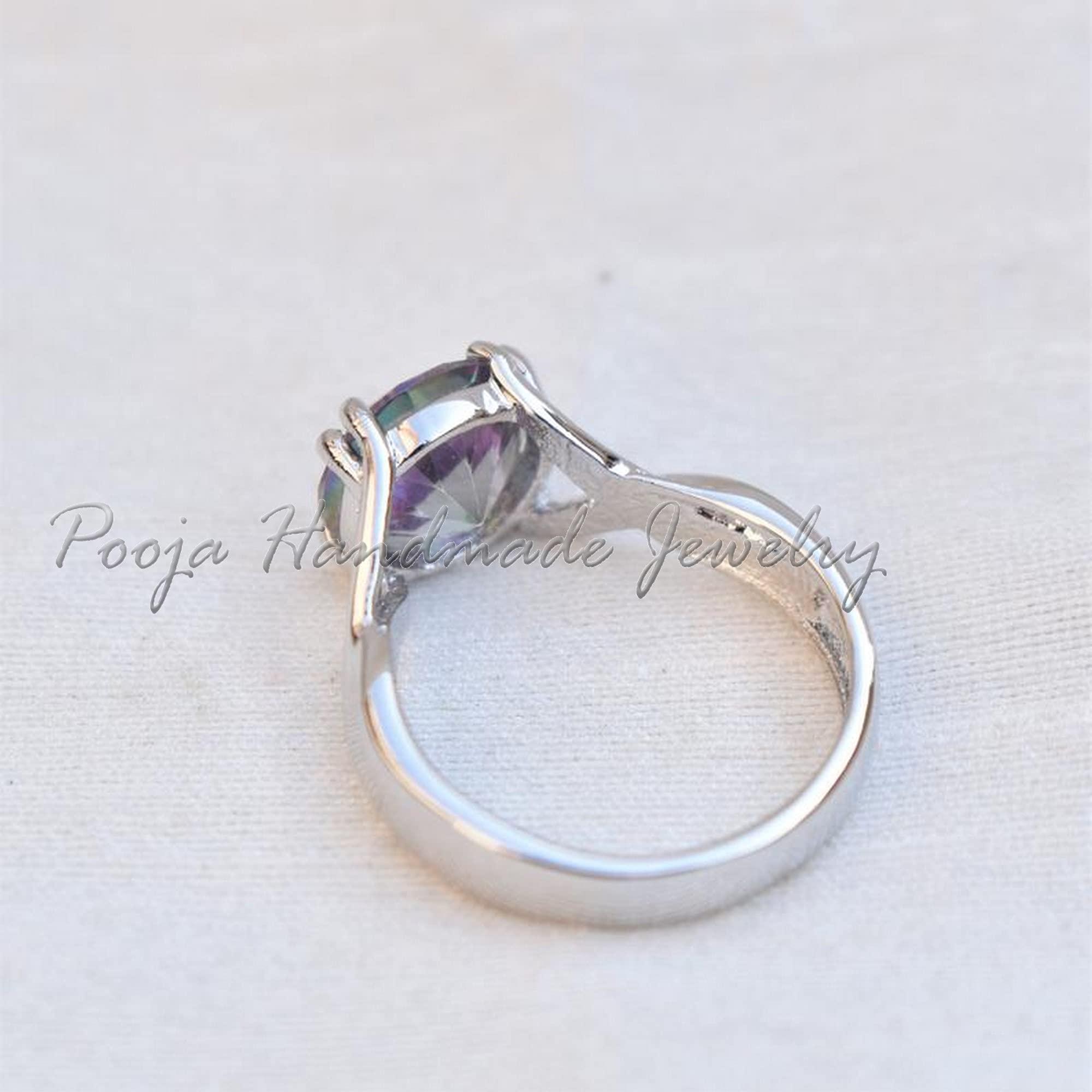 Mystic Topaz Ring for Women - 925 Sterling Silver Engagement, Wedding, Promise & Proposal Ring - Dainty Boho Gemstone Jewelry - Perfect for Romantic Occasions & Everyday Elegance