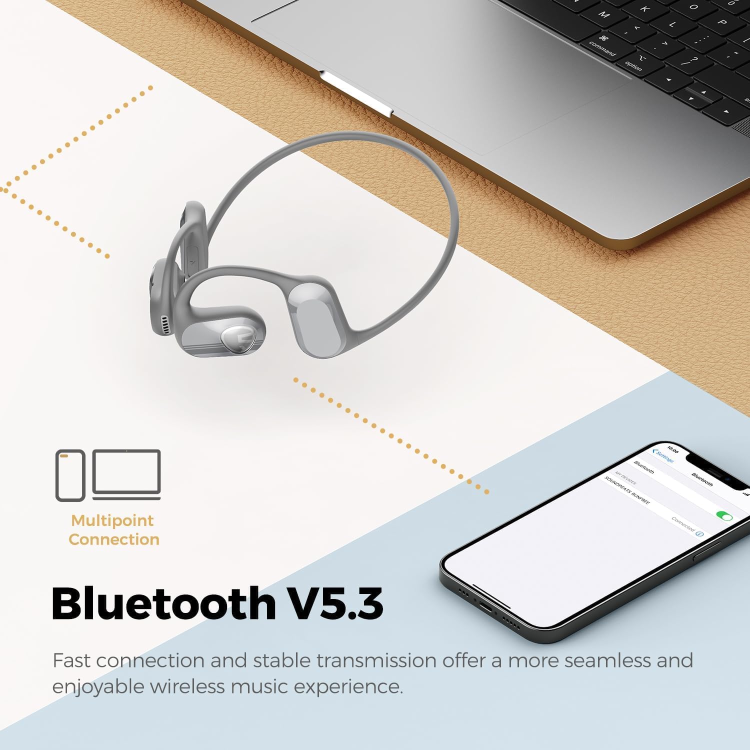 SoundPEATS RunFree Air Conduction Wireless Earbuds - Bluetooth 5.3 Open-Ear Headphones, IPX4 Sweatproof, 16.2mm Driver, 4 Mics, 14H Battery, Low Latency Game Mode - Perfect for Running, Gym Workouts & Outdoor Sports