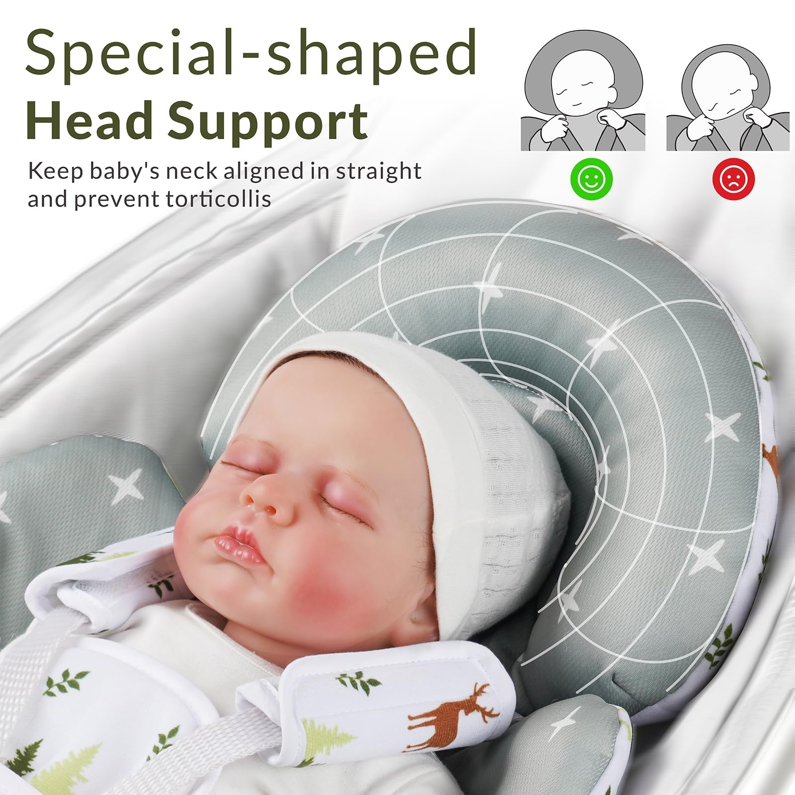 Infant Insert for 4moms Mamaroo Swing & Graco Swing - Newborn Head and Body Support Pillow - Reversible Breathable Baby Car Seat Insert - Soft Fabric Cushion (Green Forest) - Perfect for Newborns 0-6 Months in Swings and Car Seats