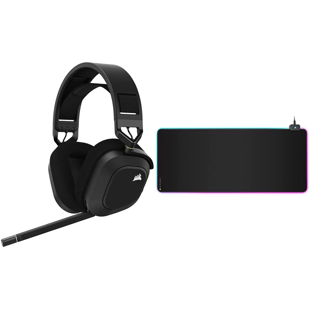 Corsair HS80 RGB Wireless Gaming Headset with Spatial Audio & MM700 RGB Mouse Pad - Premium Carbon Design for PC, Mac, PS5, PS4 - Perfect for Competitive Gaming & Streaming