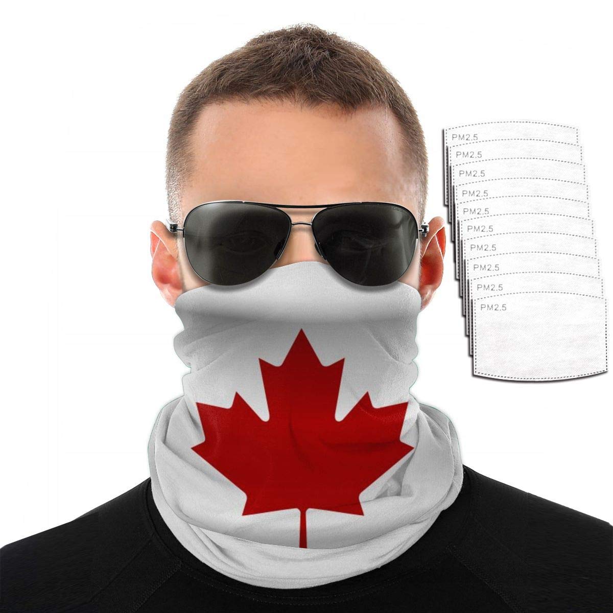 Canada Flag Bandana Neck Gaiter Face Mask with 5-Layer Filters - Breathable & Adjustable for Outdoor Activities, Hiking, Cycling, and Sports