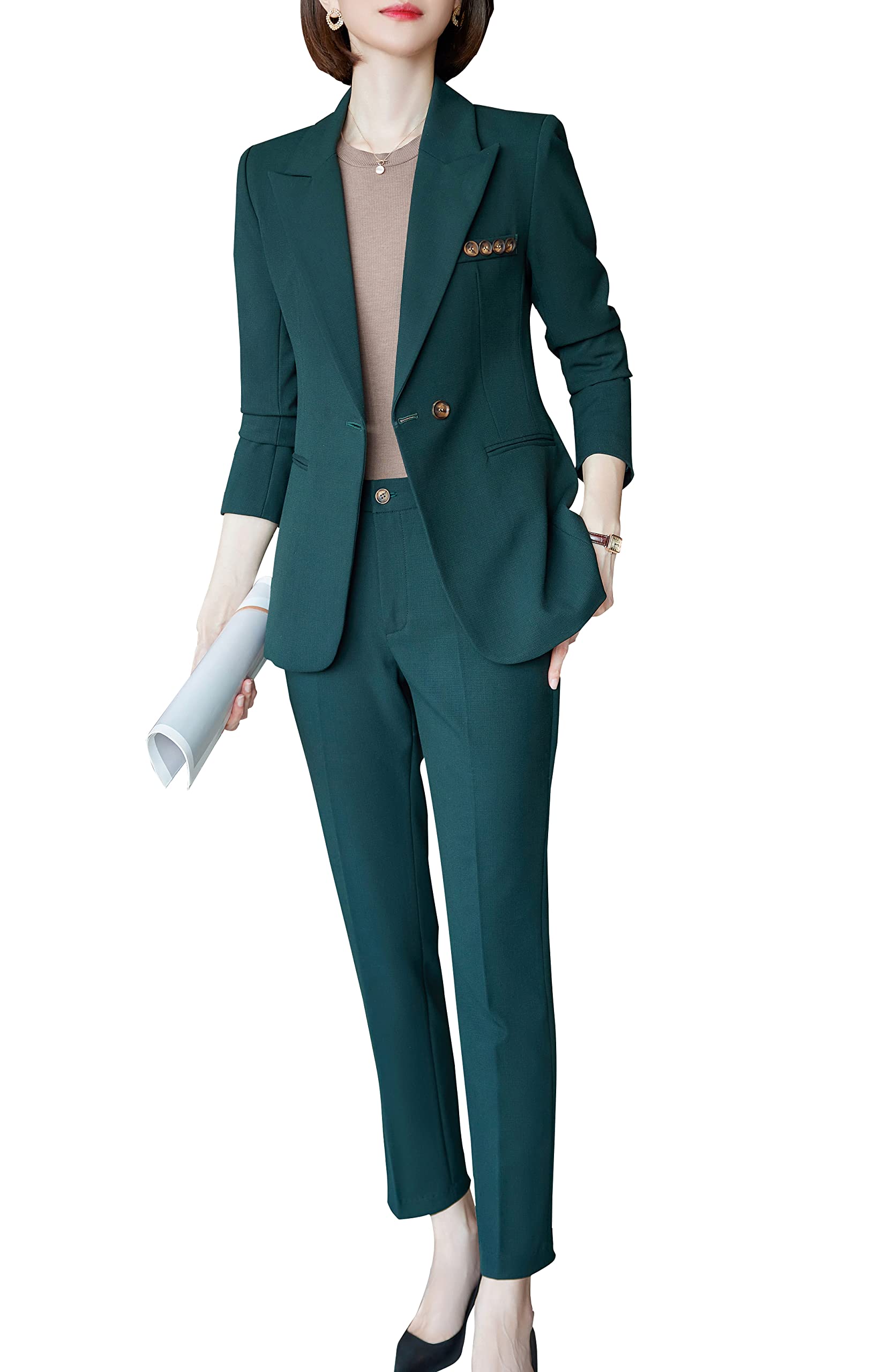 SUSIELADY Women's 2-Piece Blazer Pant Suit Set - Professional Work Suits for Business, Office & Formal Occasions | Solid Color Dressy Casual Outfit for Women