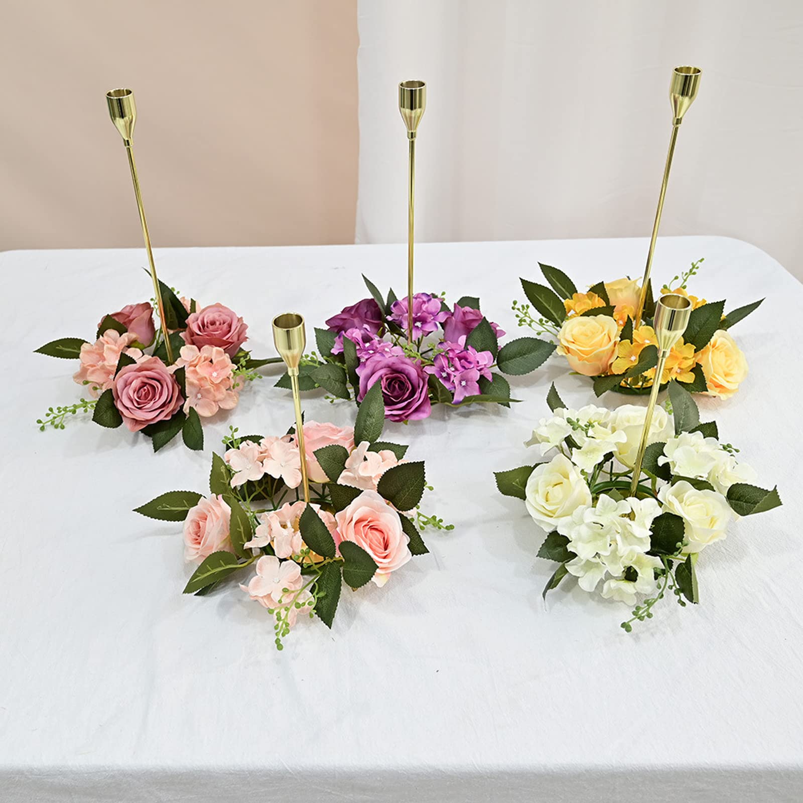 BEIJIALY 6-Pack Artificial Rose Candle Rings - 8 Inch Floral Candle Wreaths for Pillar Candles, Rustic Wedding Centerpieces & Christmas Table Decor | Perfect for Weddings, Holidays, and Home Decor