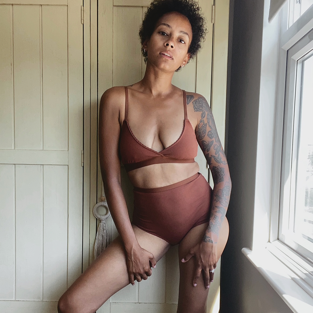 Organic Cotton Bralette for Women - Comfortable Wireless Bra - Chestnut Brown - Perfect for Yoga, Lounge & Everyday Wear