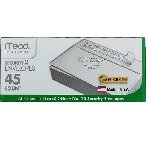 Mead #10 Security Envelopes 4.125x9.5 Inches - Peel & Seal Self-Adhesive, 45-Pack White - Perfect for Mailing Checks, Documents & Confidential Letters