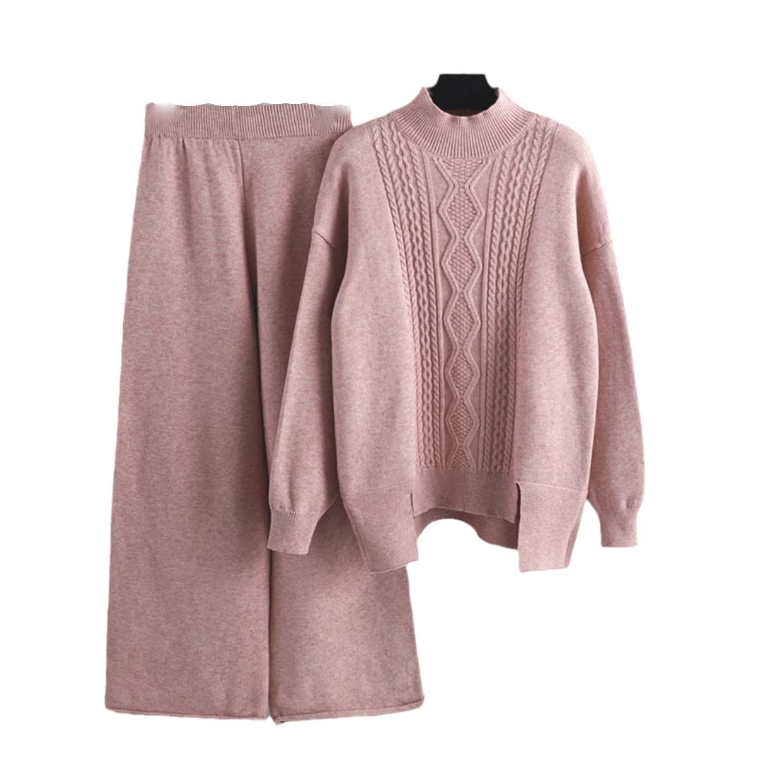 Luxury Cashmere Women's Sweater & Wide Leg Pant Suits - Soft Warm 2-Piece Outfit Set for Winter | Office Wear, Casual Chic, Holiday Outfits & Lounge Comfort