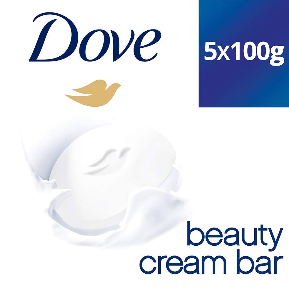 Dove Cream Beauty Bathing Bar with 1/4 Moisturizing Cream for Softer, Smoother Skin - 100g (Pack of 4 + 1 Free) | Gentle Cleansing & Hydrating for Dry Skin - Perfect for Daily Shower, Spa & Travel