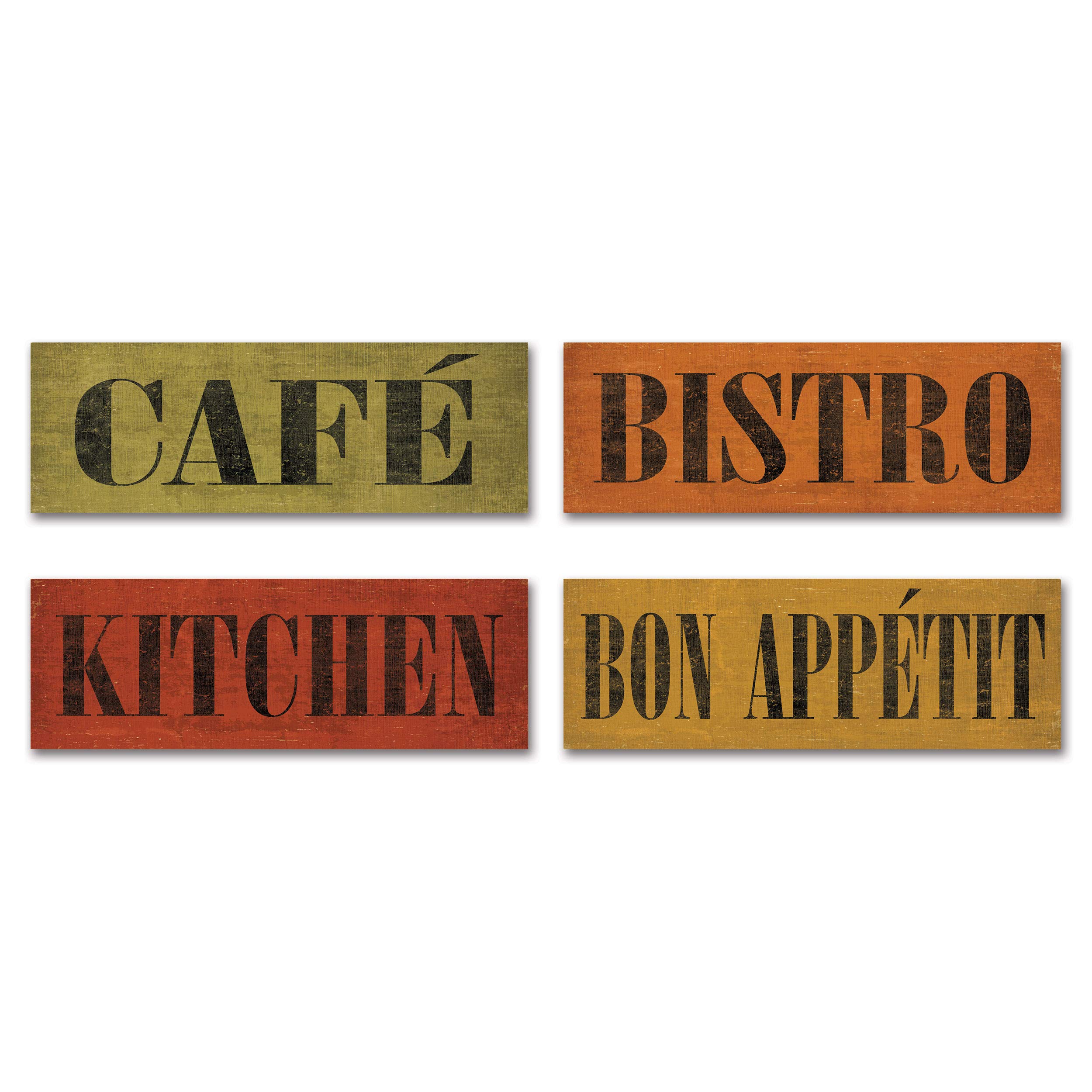 Bon Appetit Kitchen Signs - 4 Colorful 18x6in Prints for Cafe & Bistro Decor