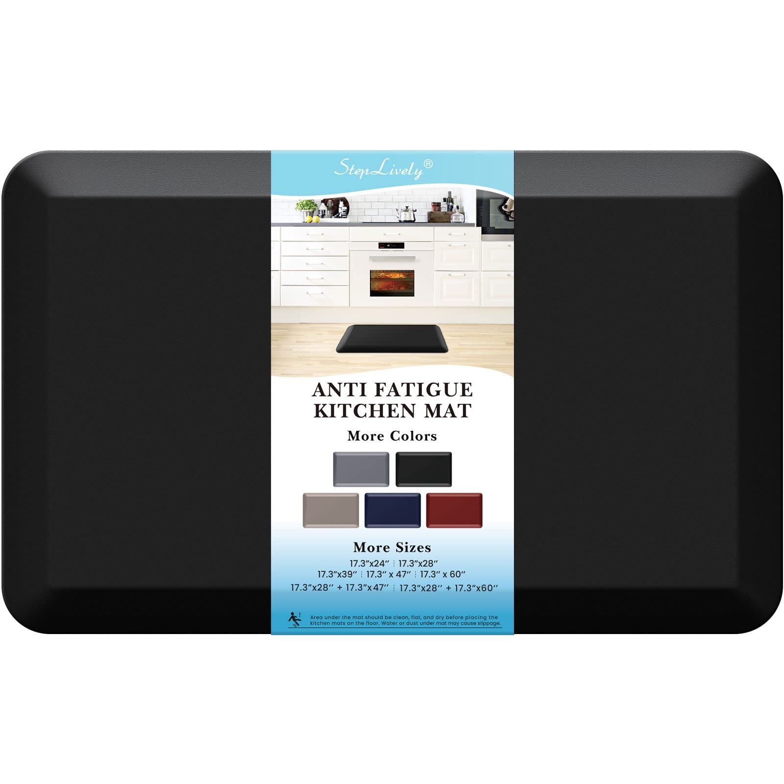 4/5 Inch Thick Anti-Fatigue Kitchen Mat - Non-Slip, Waterproof & Easy Clean Floor Cushion for Sink, Office & Standing Desks (17