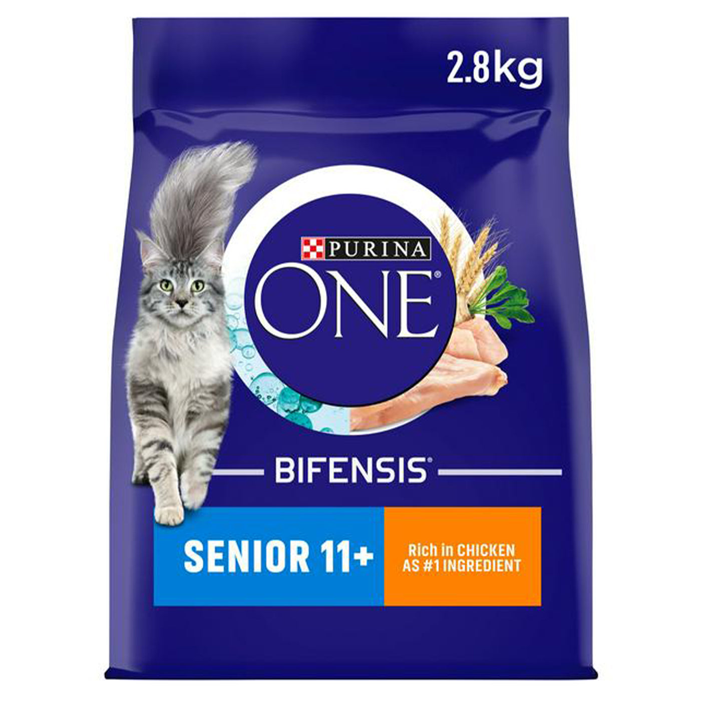 Purina One Senior 11+ Dry Cat Food - Chicken & Whole Grain Recipe - 2.8KG Bag for Mature Cats | Supports Immune Health & Muscle Maintenance | Ideal for Indoor & Outdoor Senior Cats