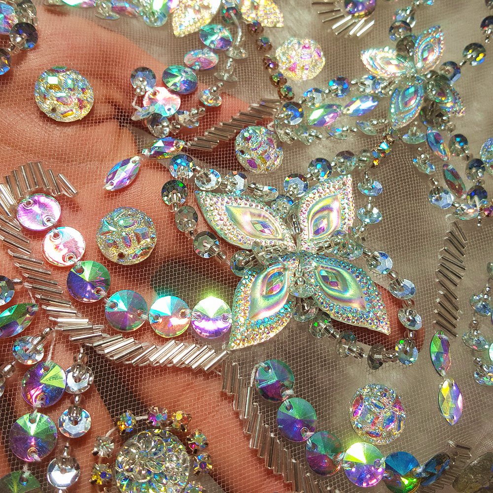 Handmade Crystal AB Rhinestone Applique Patch - 38x56cm Big Beaded Bridal Sew-on Embellishment for DIY Wedding Dress, Gown & Costume Trim | Perfect for Bridal, Evening Wear & DIY Fashion Projects