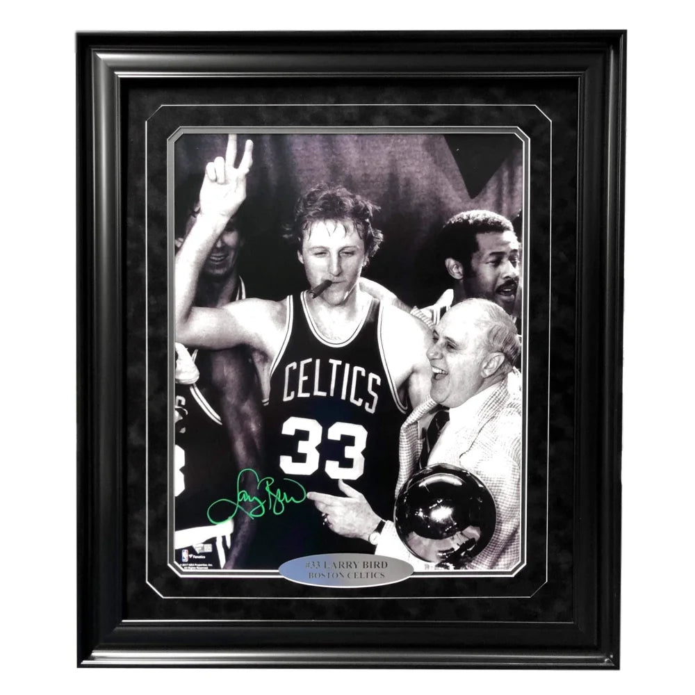 Larry Bird Hand Signed Framed Celtics 16x20 Photo with Auerbach Cigar Autograph & COA - NBA Memorabilia, Basketball Collectible for Sports Fans & Home Office Decor