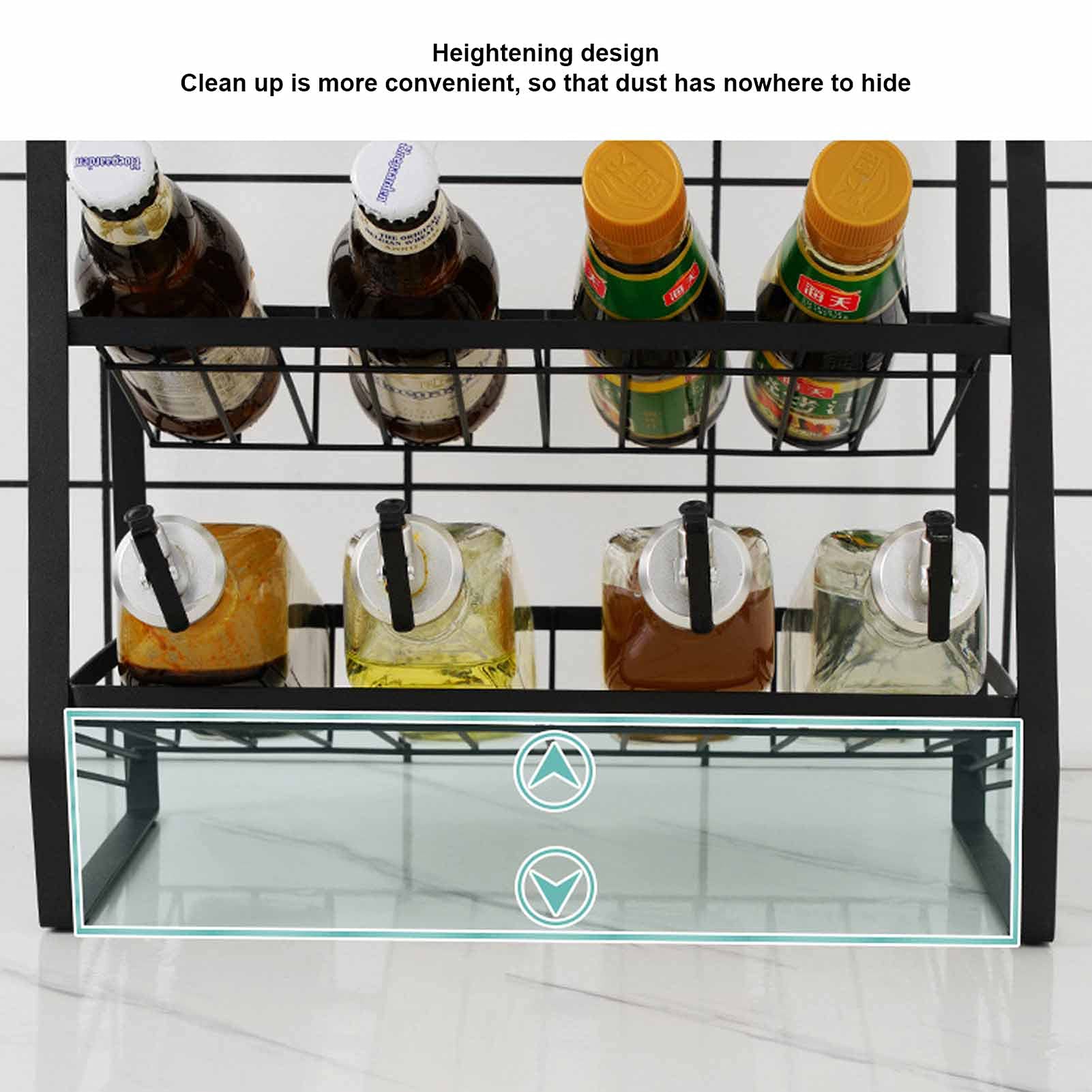 FIYO 3-Tier Black Kitchen Storage Shelf - Countertop Organizer for Spices, Utensils & Pantry Items | Adjustable Detachable Spice Rack with Flat Bottom | Perfect for Small Kitchens, Countertops & Pantry Organization