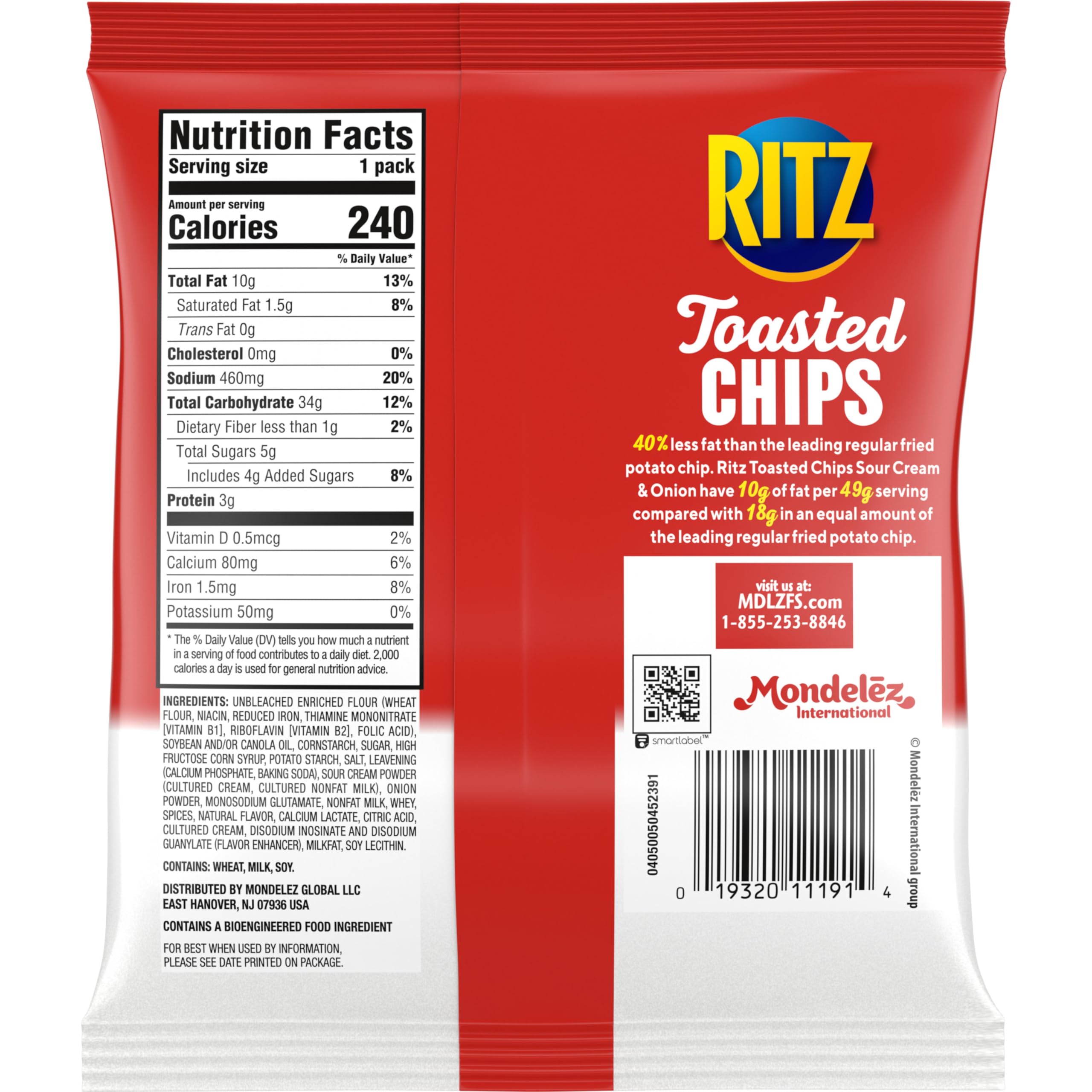 RITZ Toasted Chips Sour Cream and Onion Crackers - 60 Individually Wrapped Snack Packs | Bulk Lunch Snacks for School, Office & On-the-Go | Perfect for Parties, Travel & Healthy Snacking